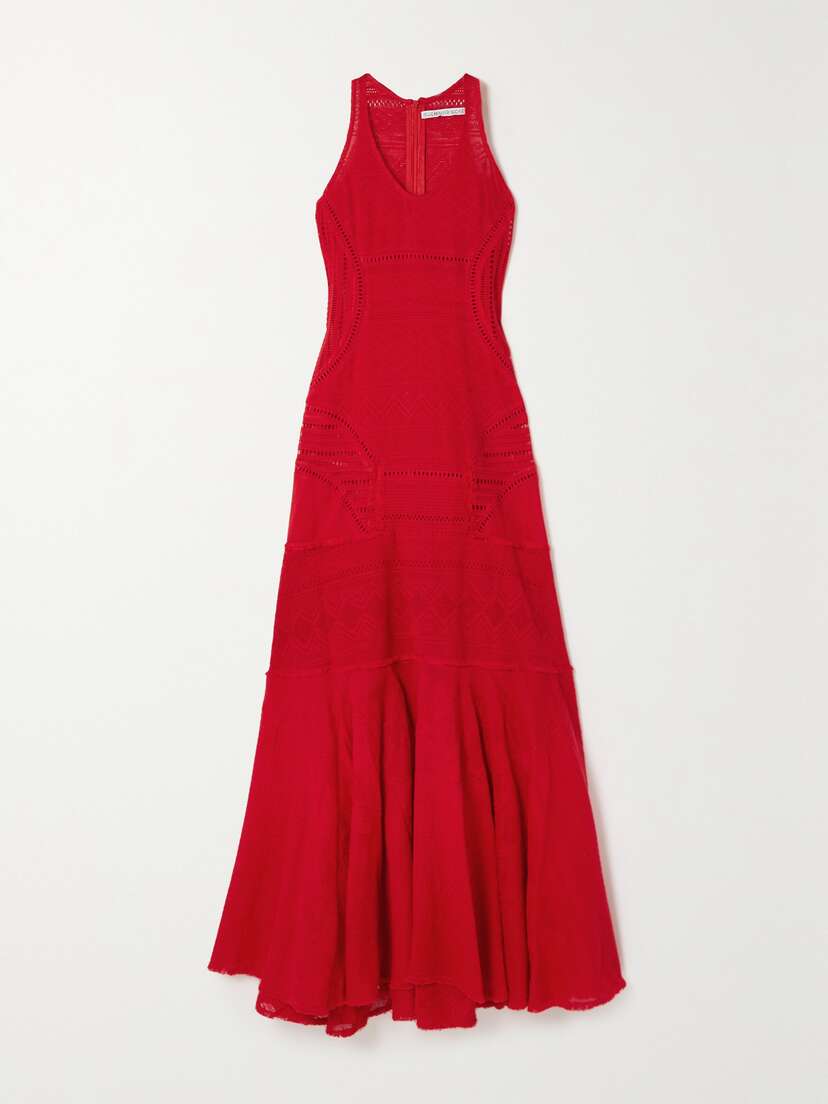 RUE MARISCAL Frayed Embroidered Crocheted Cotton Maxi Dress