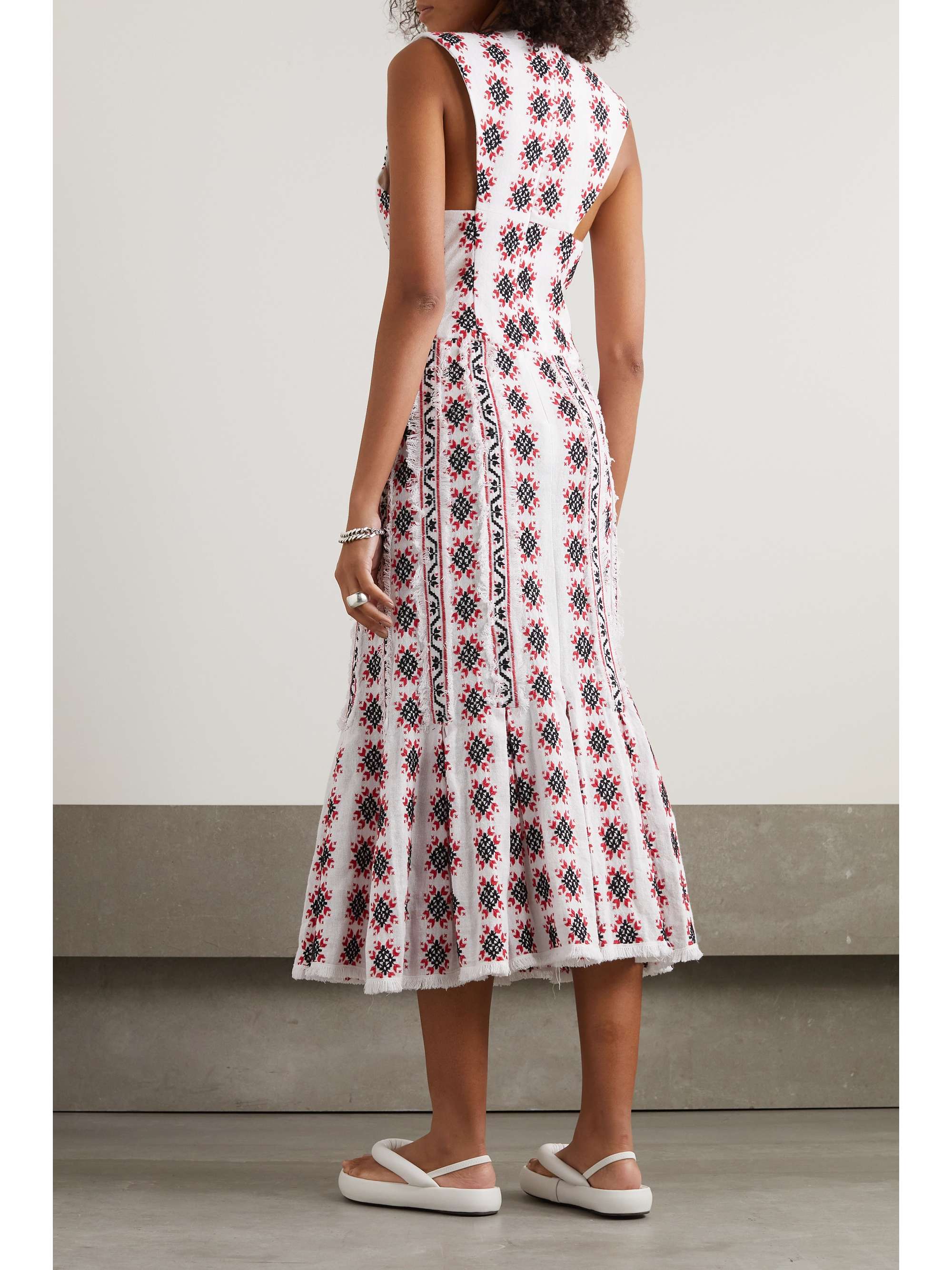 RUE MARISCAL Frayed tiered embroidered cotton-gauze midi dress