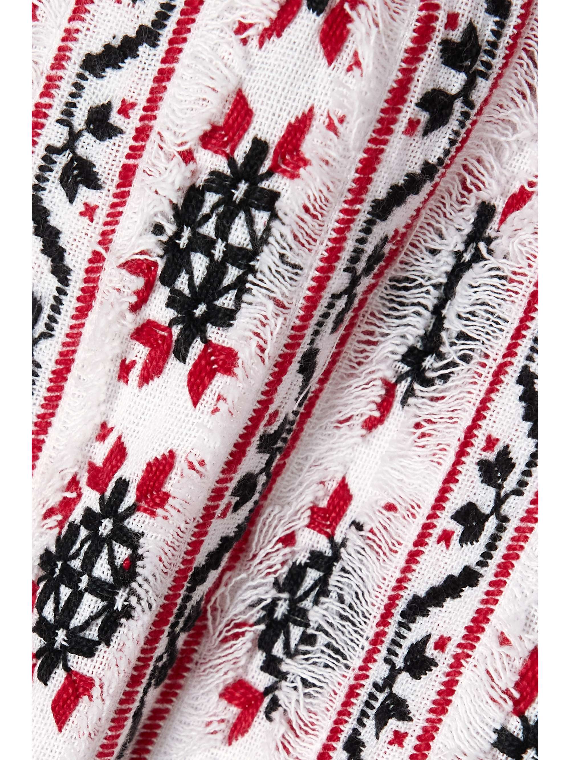 RUE MARISCAL Frayed tiered embroidered cotton-gauze midi dress