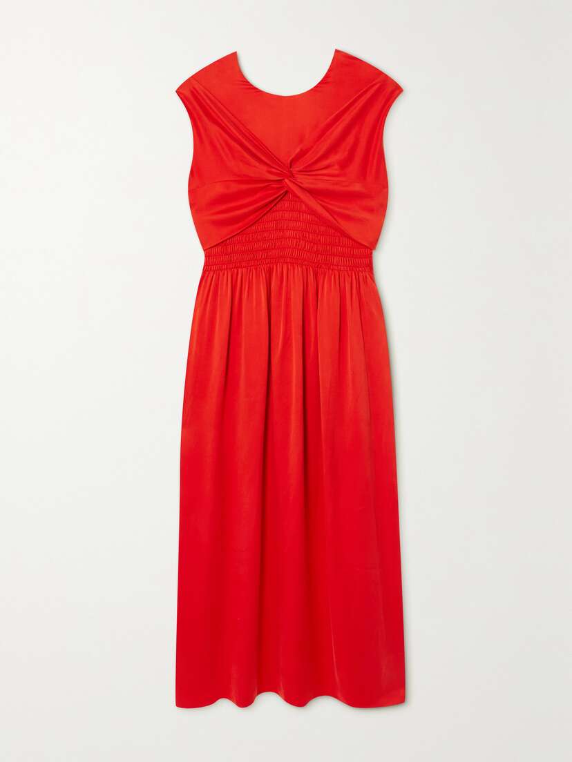 Tove Mahaney Gathered Smocked Silk Midi Dress