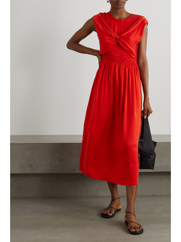TOVE Mahaney gathered smocked silk midi dress