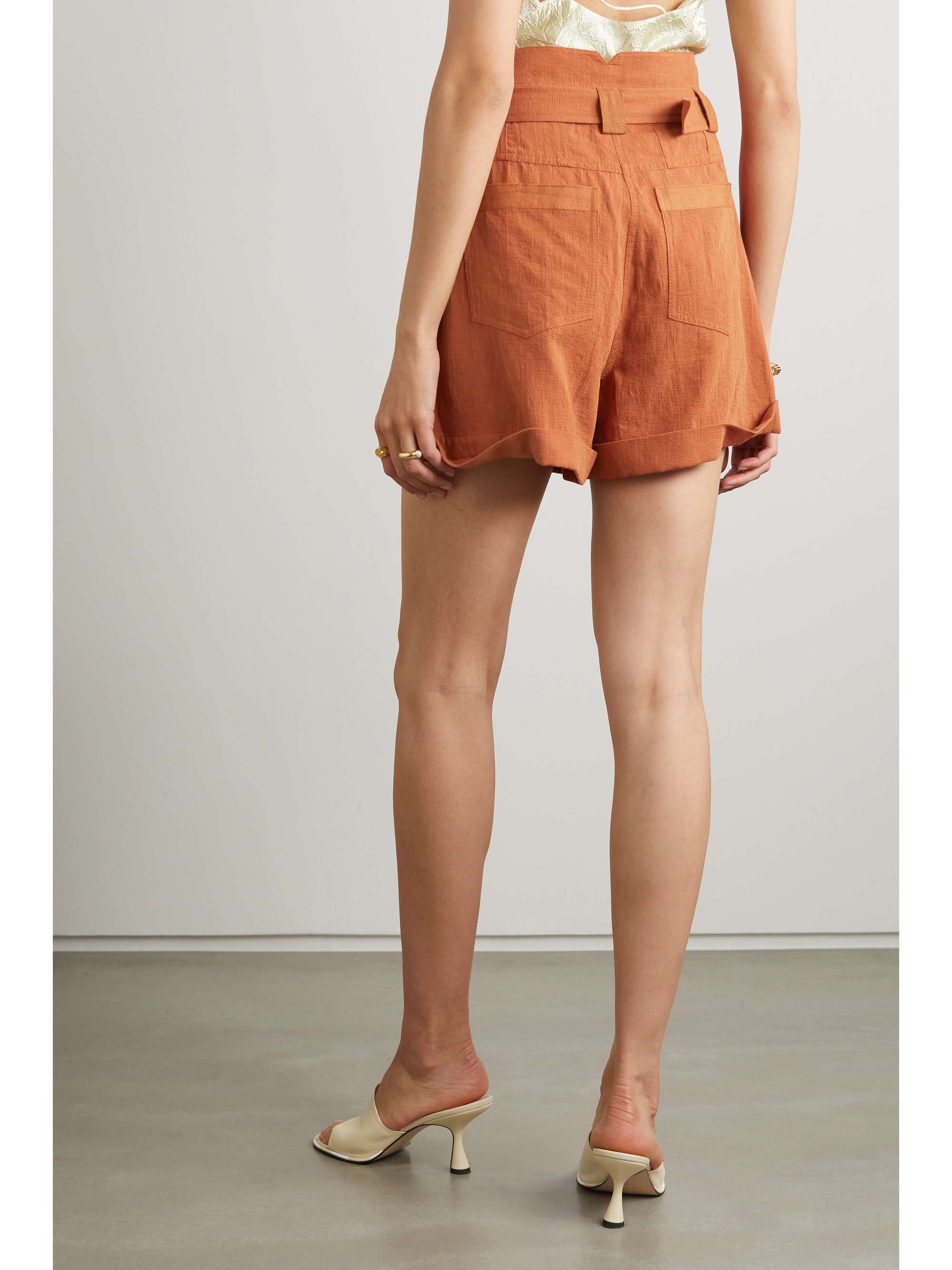SIMKHAI Rami belted cotton and linen-blend jacquard shorts