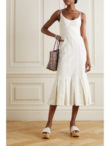 RUE MARISCAL Frayed pleated embroidered cotton-voile midi dress