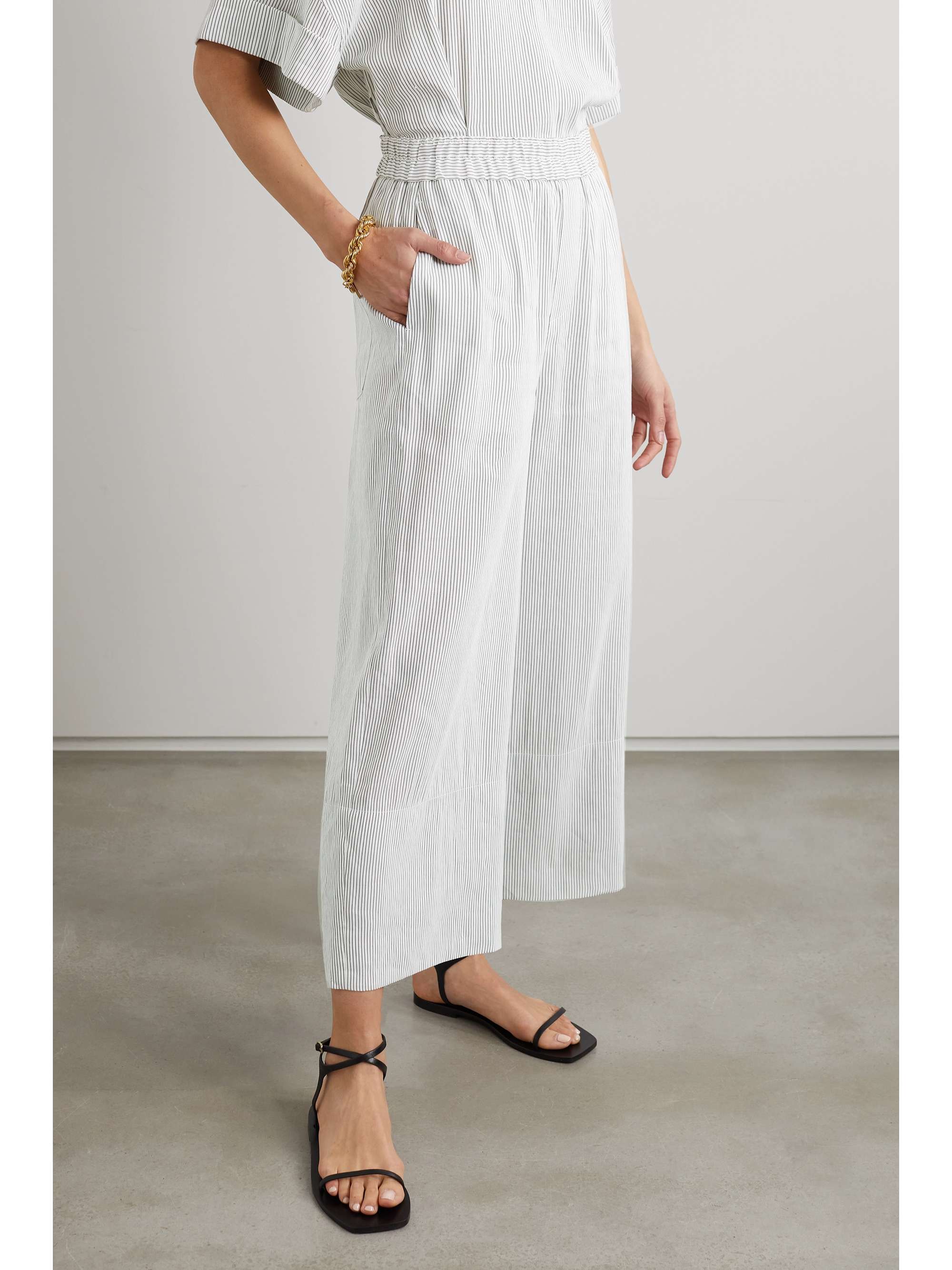 VINCE Cropped striped linen-blend wide-leg pants | NET-A-PORTER
