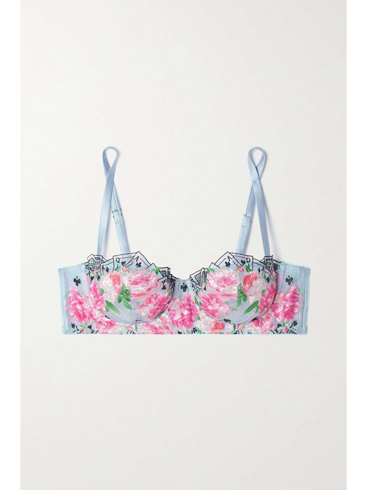 Fleur du Mal - Card Embroidered Tulle Underwired Soft-cup Bra - Sky blue 22 Awaiting product image