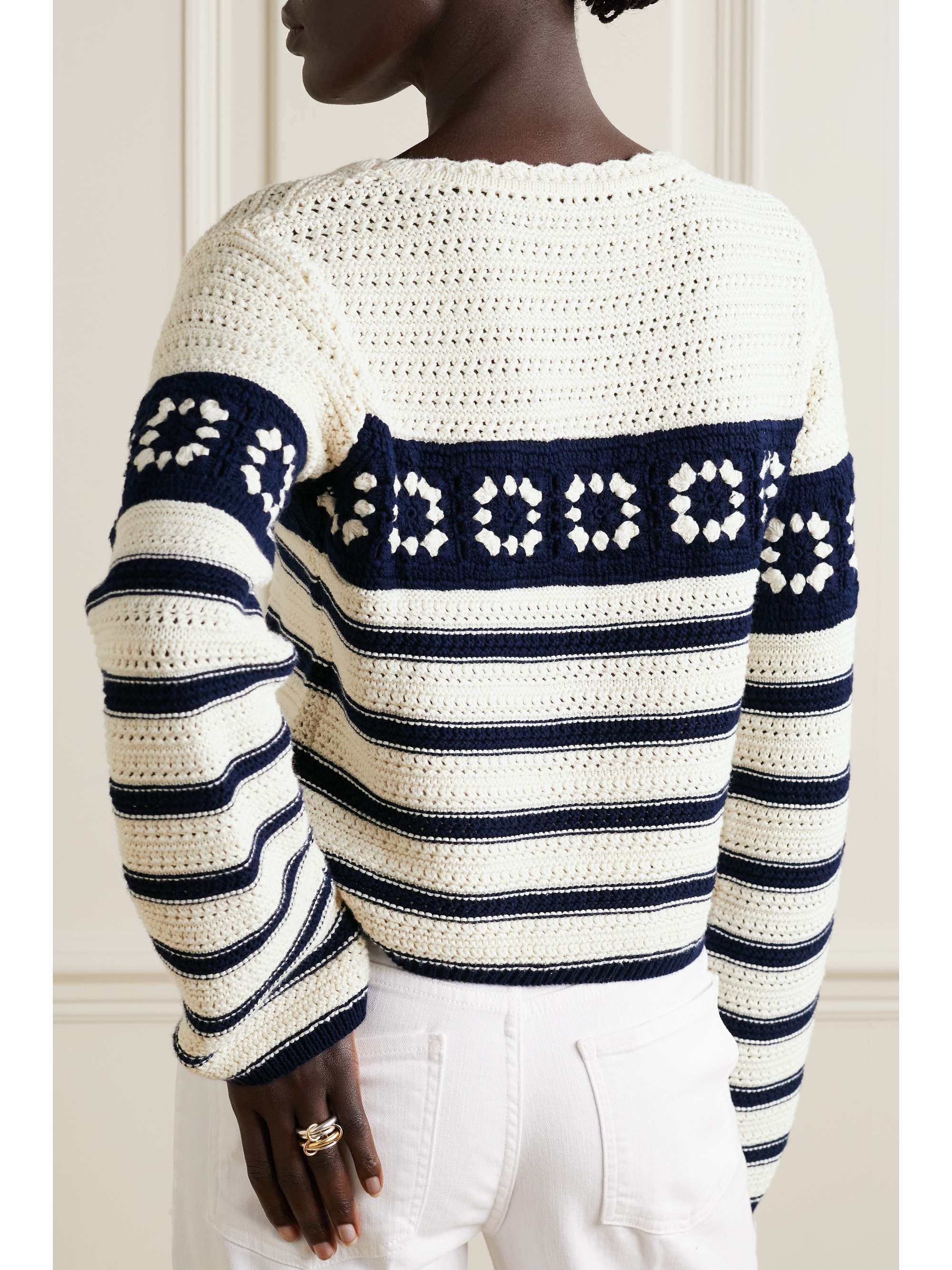 Navy Striped crocheted cotton sweater LA LIGNE NETAPORTER