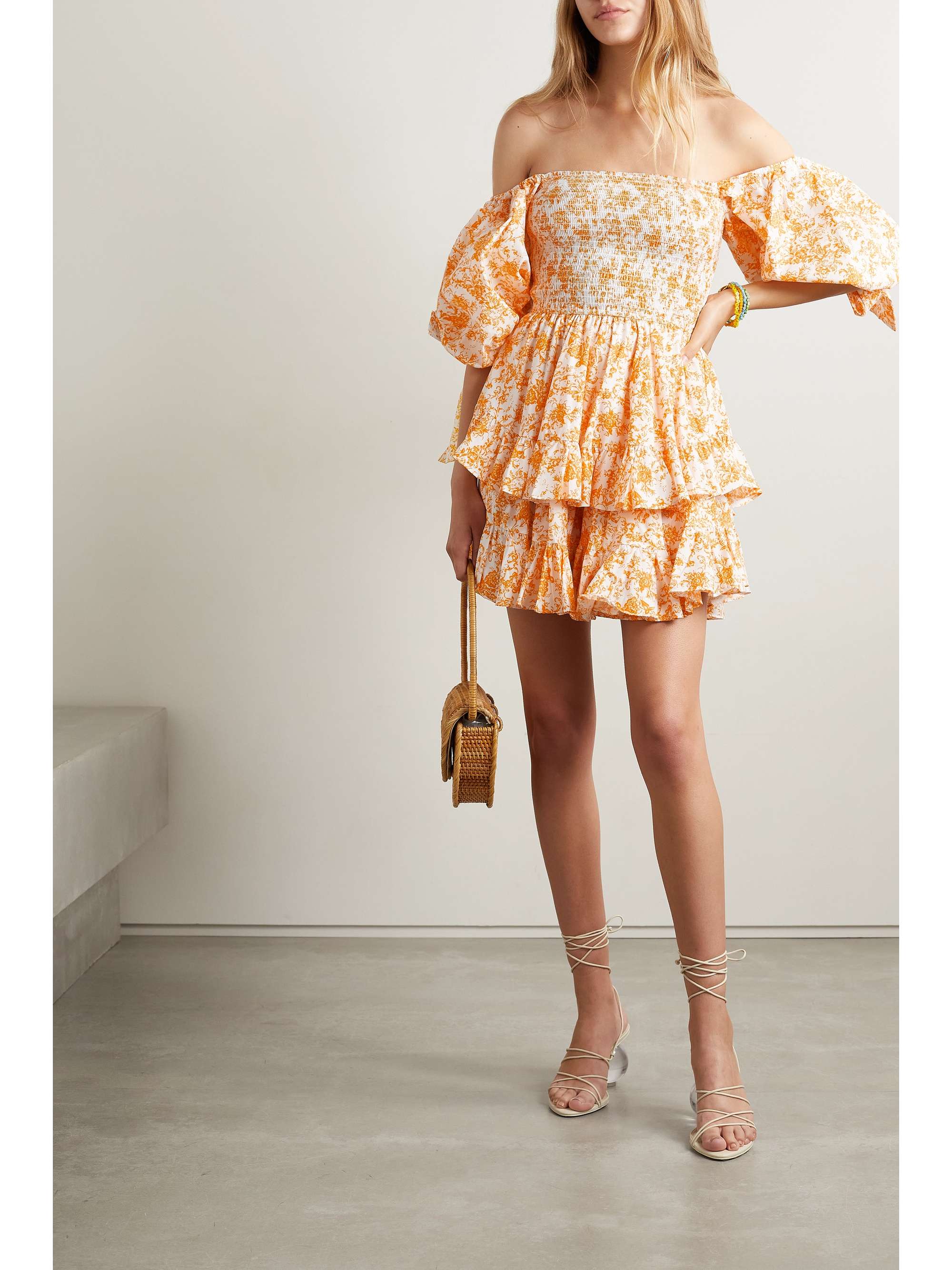 CAROLINE CONSTAS Finley shirred floral-print cotton-blend poplin mini dress  | NET-A-PORTER