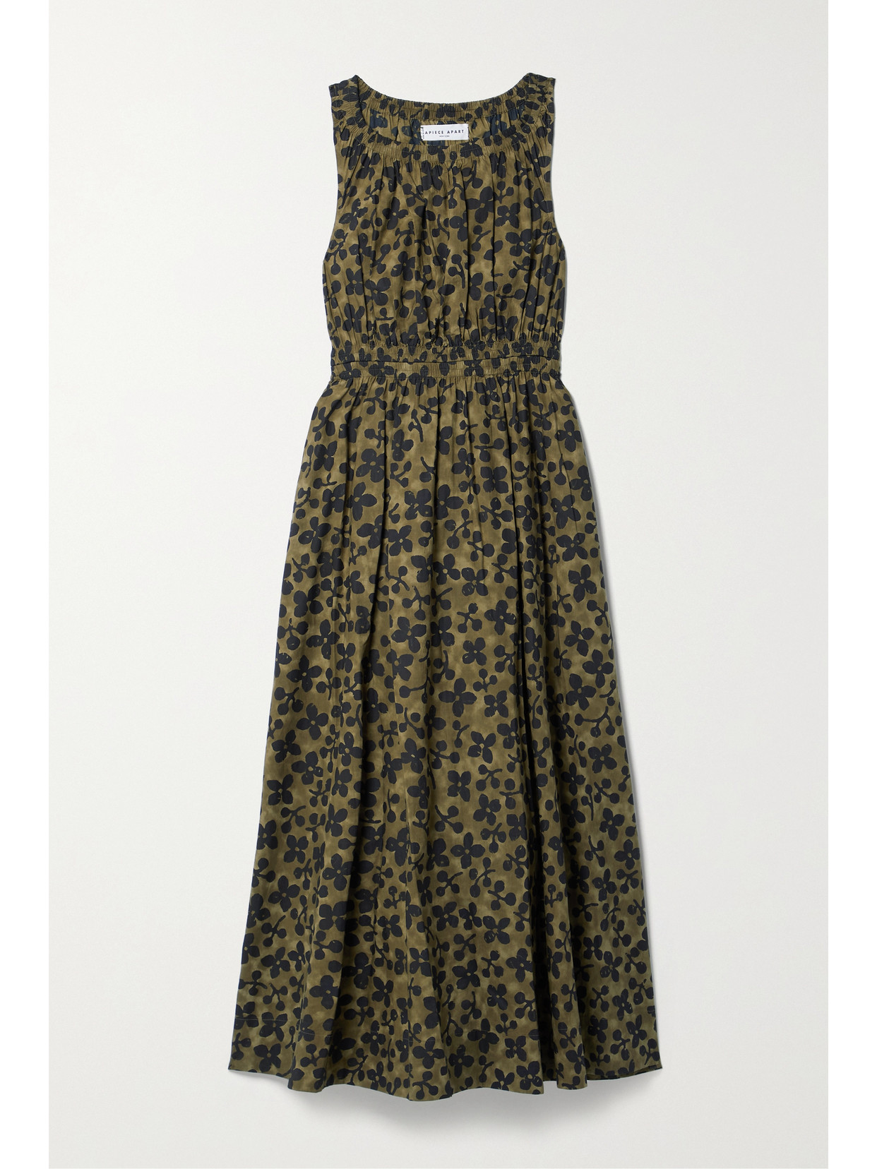 Apiece Apart Bali Floral-print Organic Cotton-poplin Midi Dress In Green