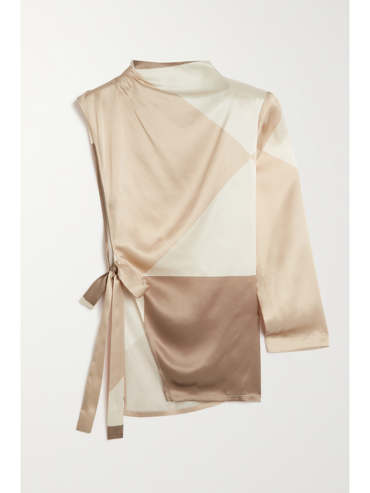 Envelope1976 Land One-shoulder Asymmetric Printed Silk-satin Blouse In Neutrals