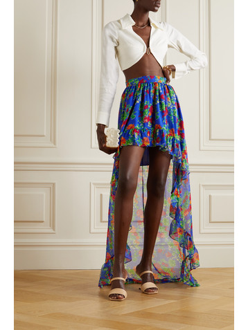 Caroline Constas Della asymmetric ruffled floral-print silk-chiffon maxi skirt