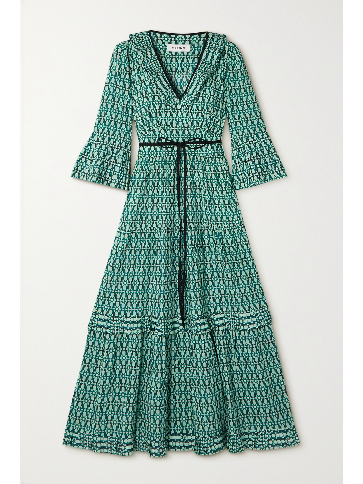 Cefinn - Cordelia Belted Printed Organic Cotton-poplin Midi Dress - Green 22 Awaiting product image