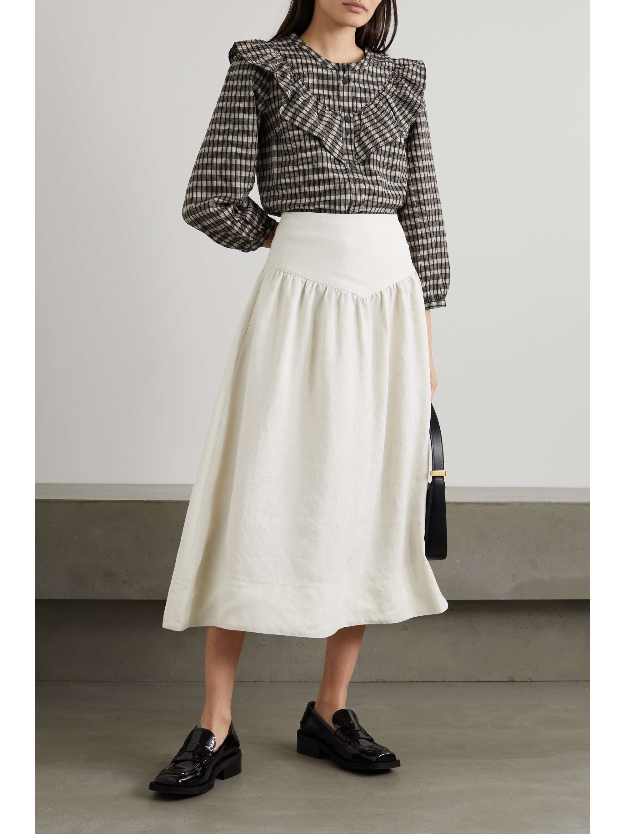 CEFINN Lyla gathered canvas midi skirt