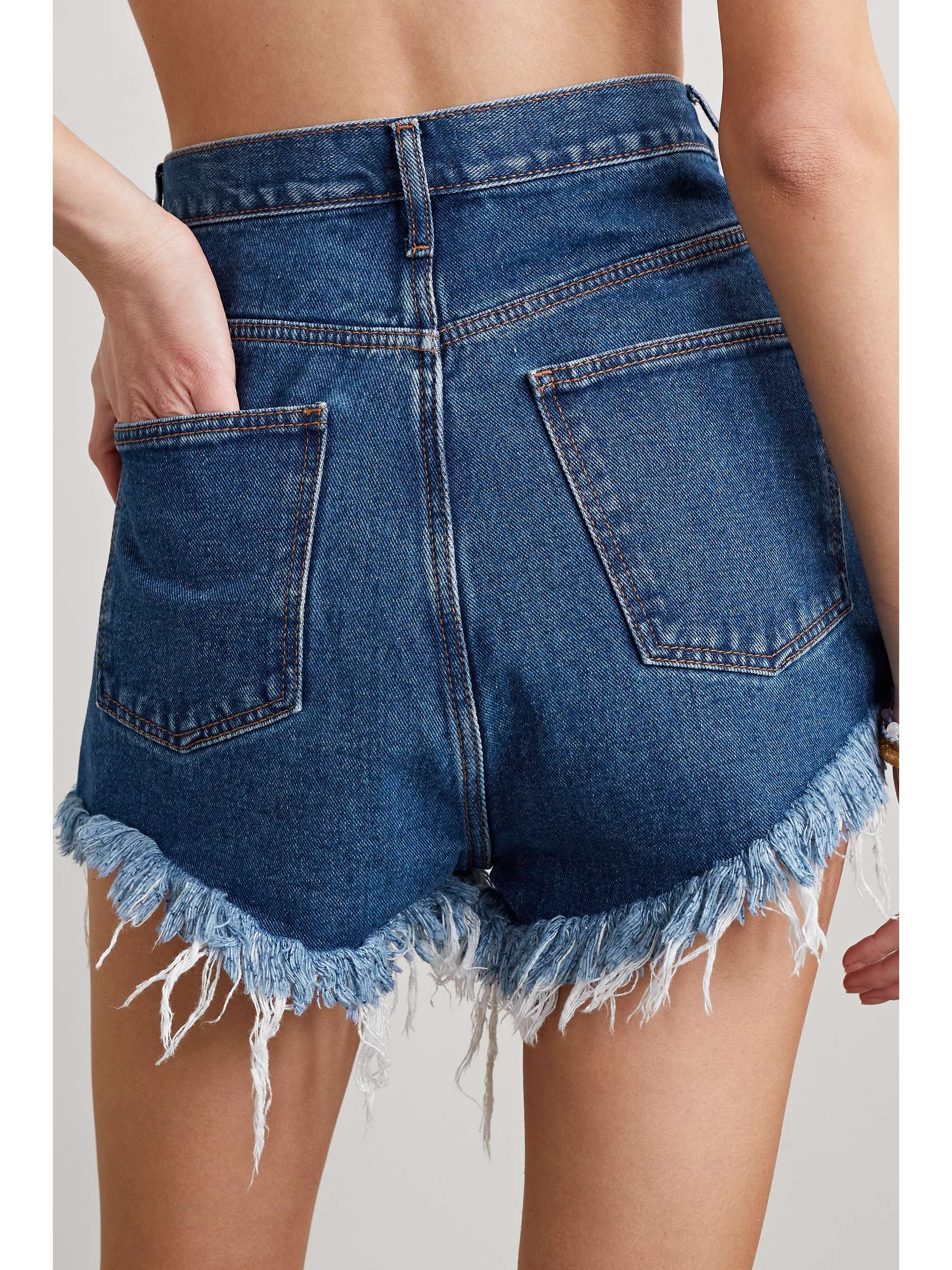Dark denim Frayed embroidered denim 