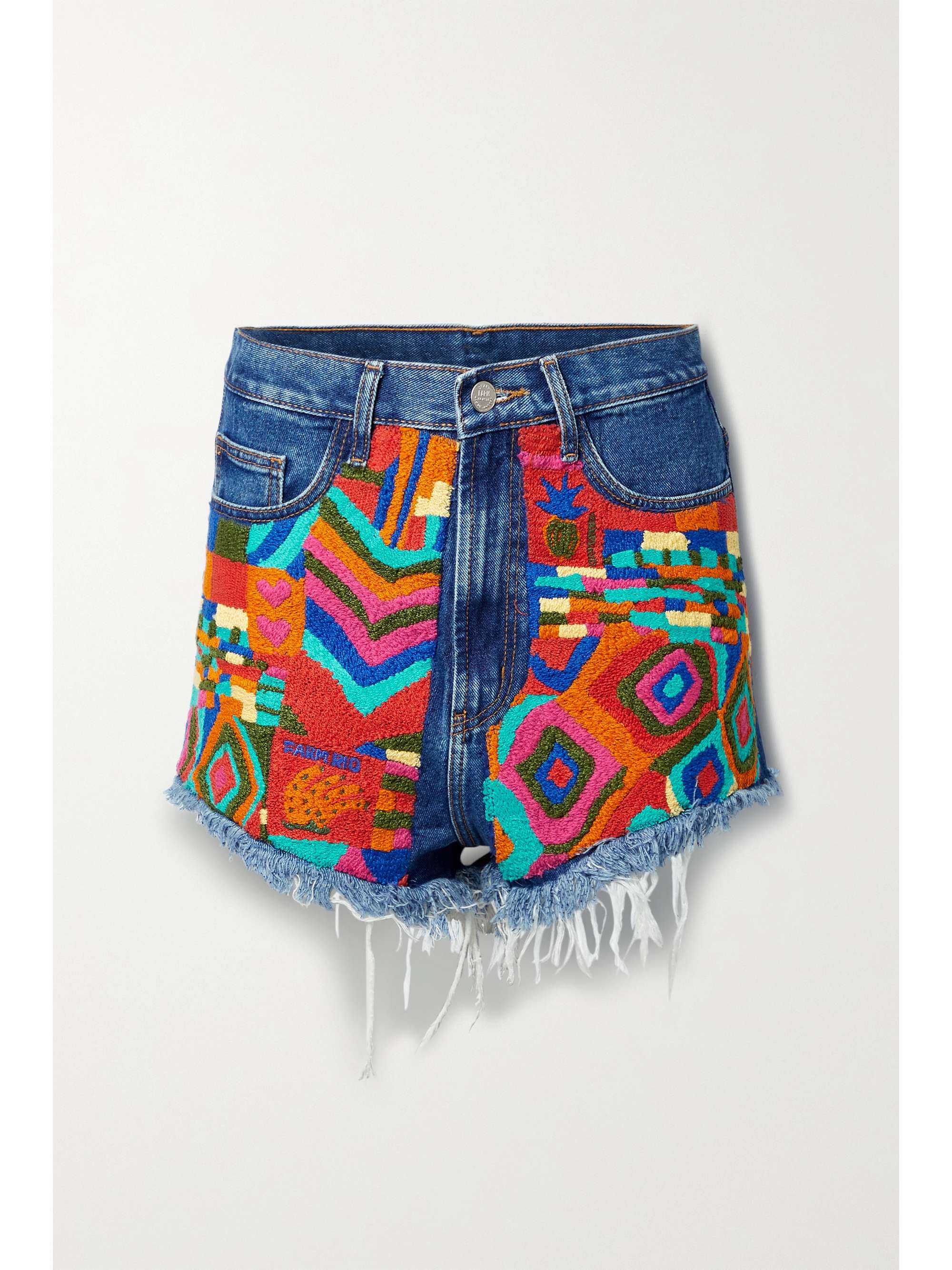 Dark denim Frayed embroidered denim 