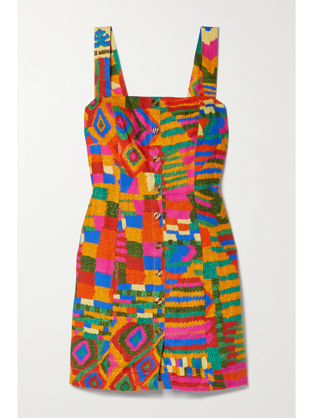FARM RIO PRINTED LINEN-BLEND MINI DRESS