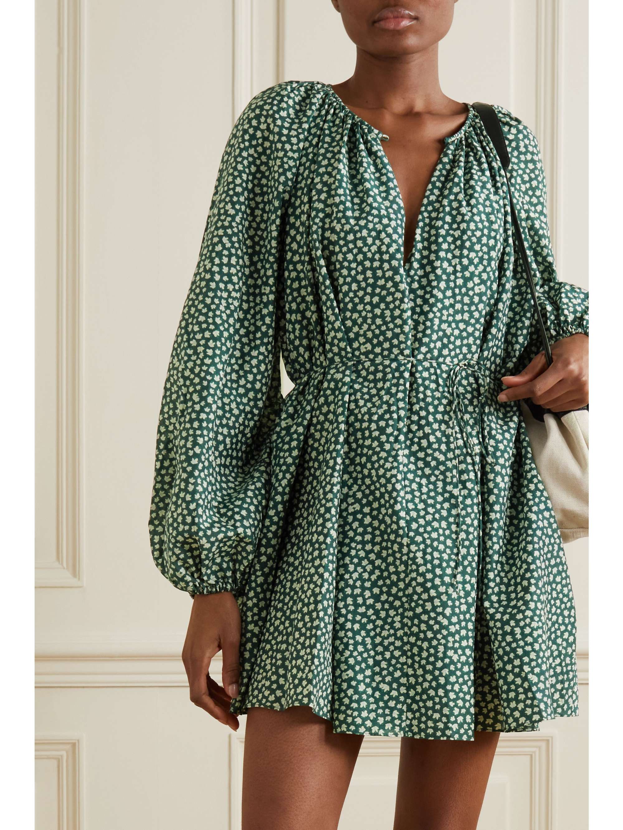 Puff-sleeve floral-print organic-cotton mini dress Orange Matteau | MATCHESFASHION FR