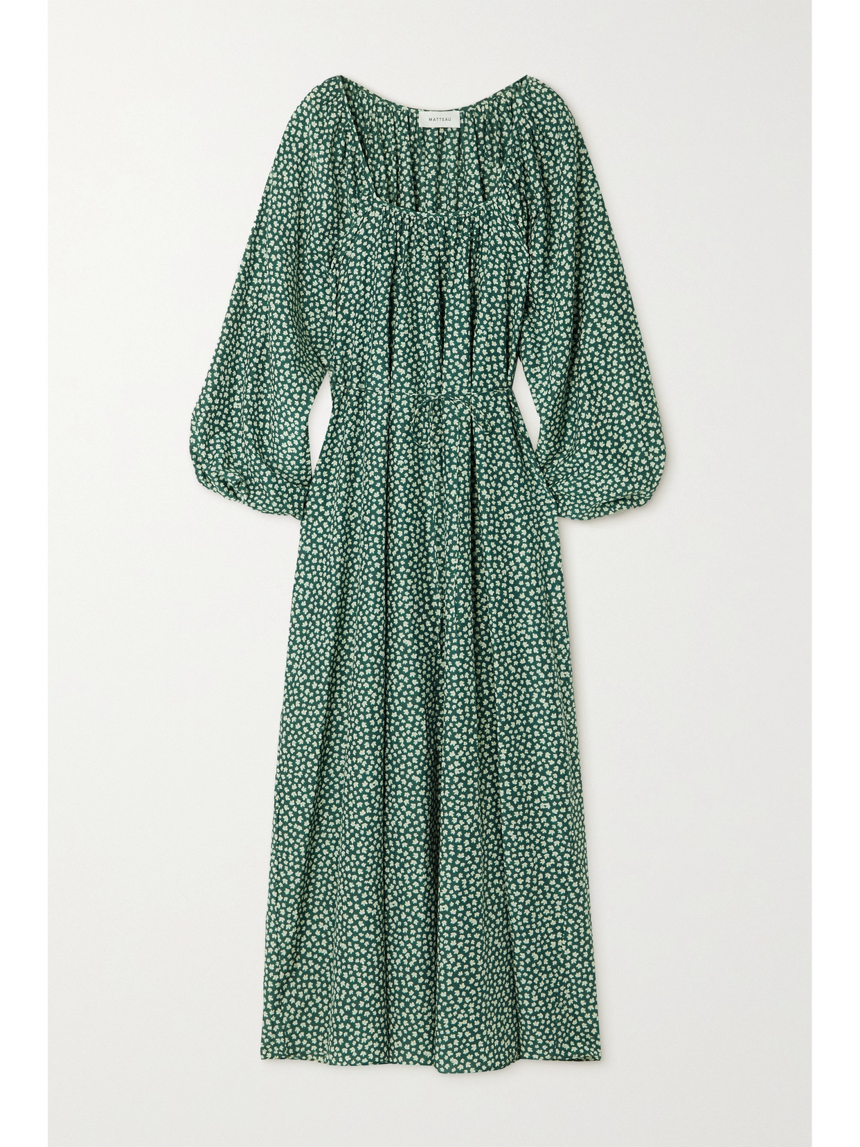 Matteau + Net Sustain Belted Floral-print Organic Cotton And Silk-blend Maxi Dress In Green 
