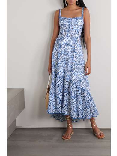 Blue Irene tiered broderie anglaise cotton-blend maxi dress | CHARO RUIZ | NET-A-PORTER