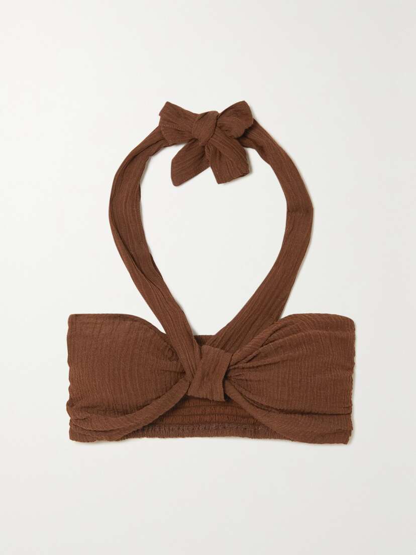 Faithfull Glenda Cropped Crinkled Linen-blend Halterneck Top - xx large