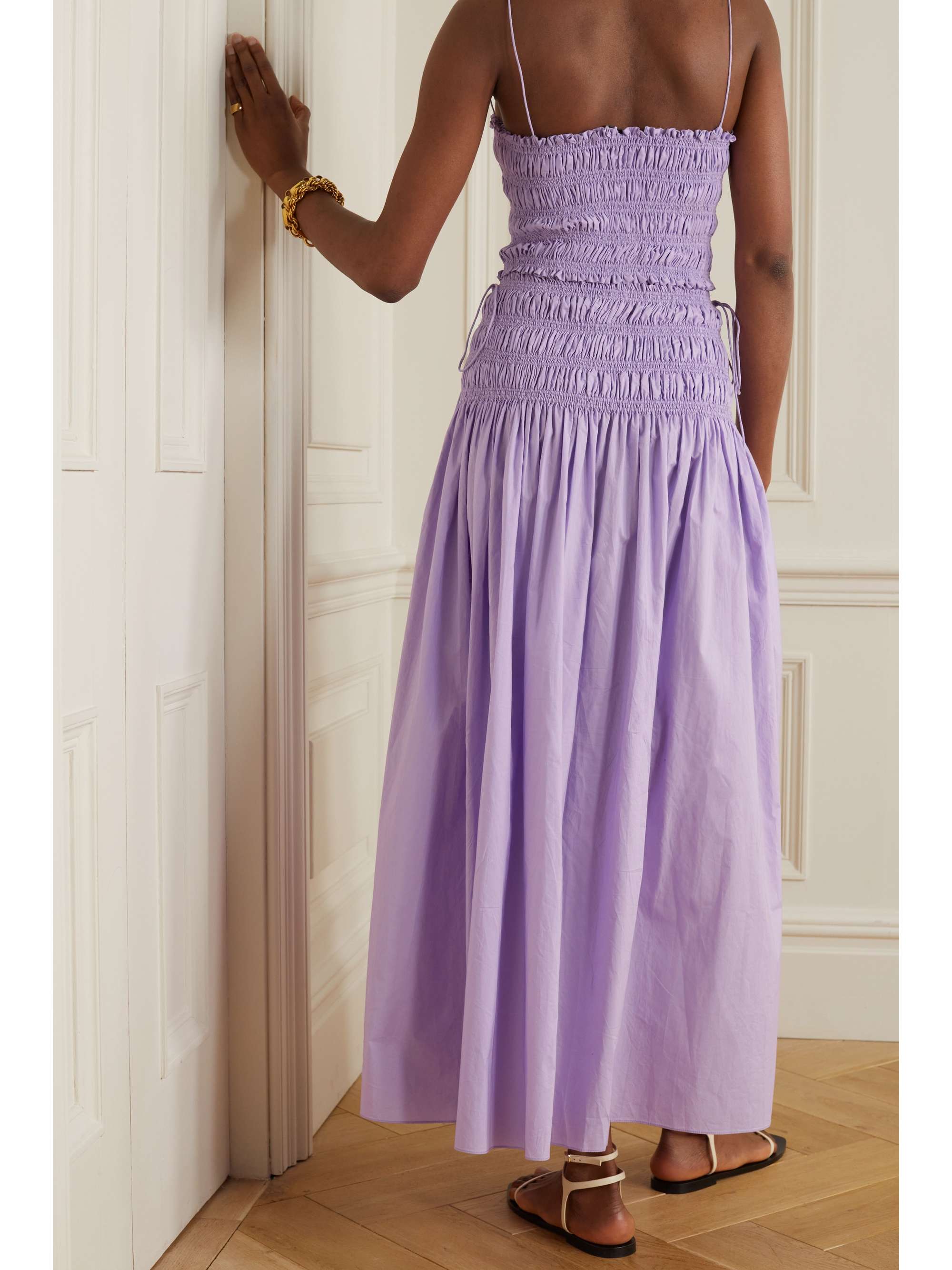 MATTEAU + NET SUSTAIN shirred organic cotton-poplin midi skirt