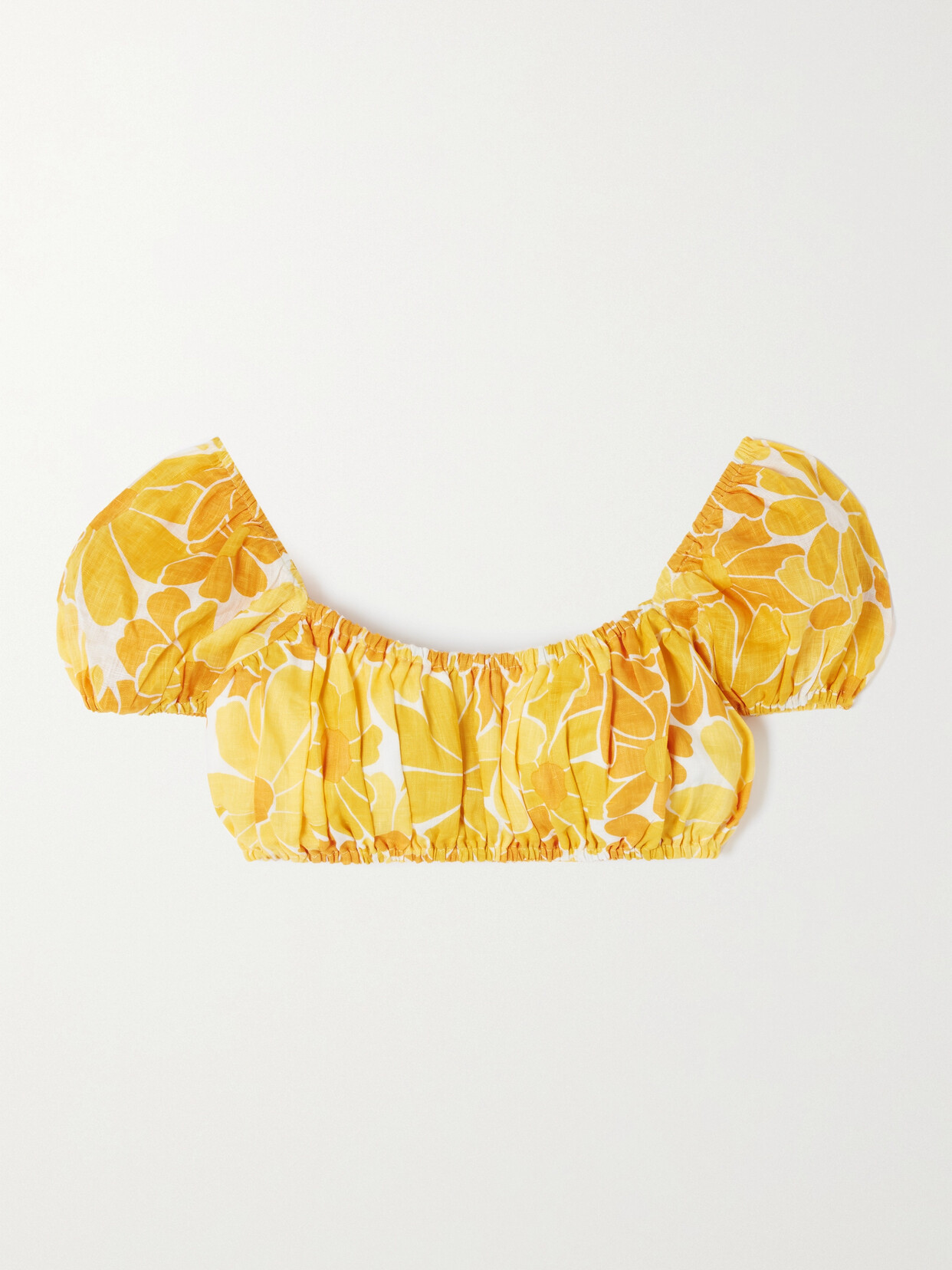 Faithfull The Brand Harlow Cropped Floral-print Linen Top In Yellow