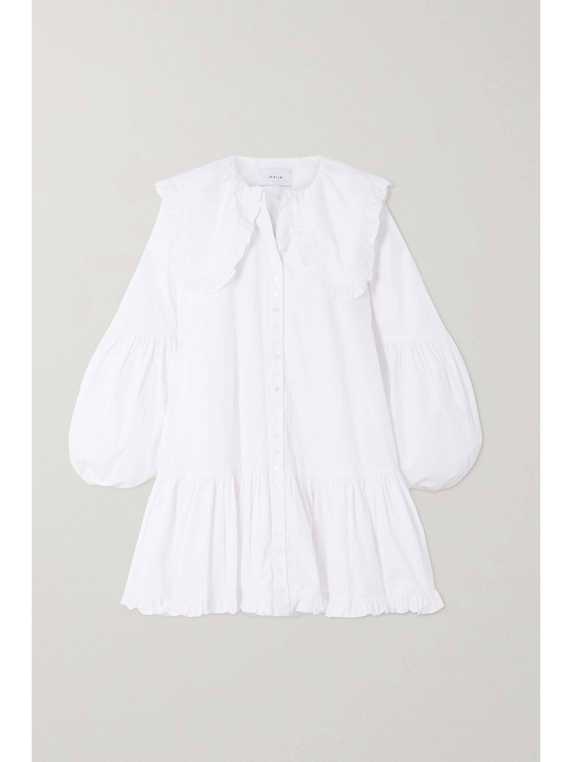 White Ingrid ruffled organic cotton-poplin mini dress | JOSLIN | NET-A-PORTER