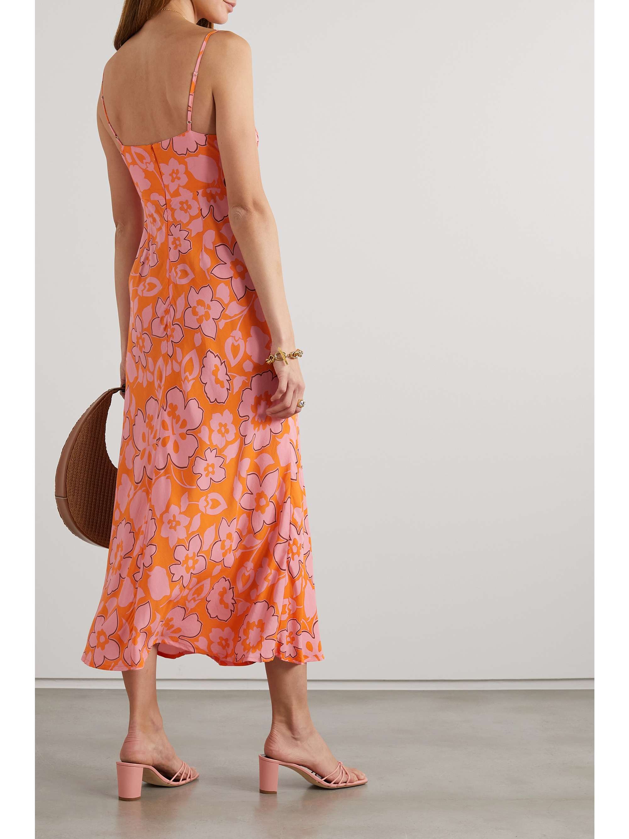 FAITHFULL Shayna ruched floral-print crepe de chine midi dress
