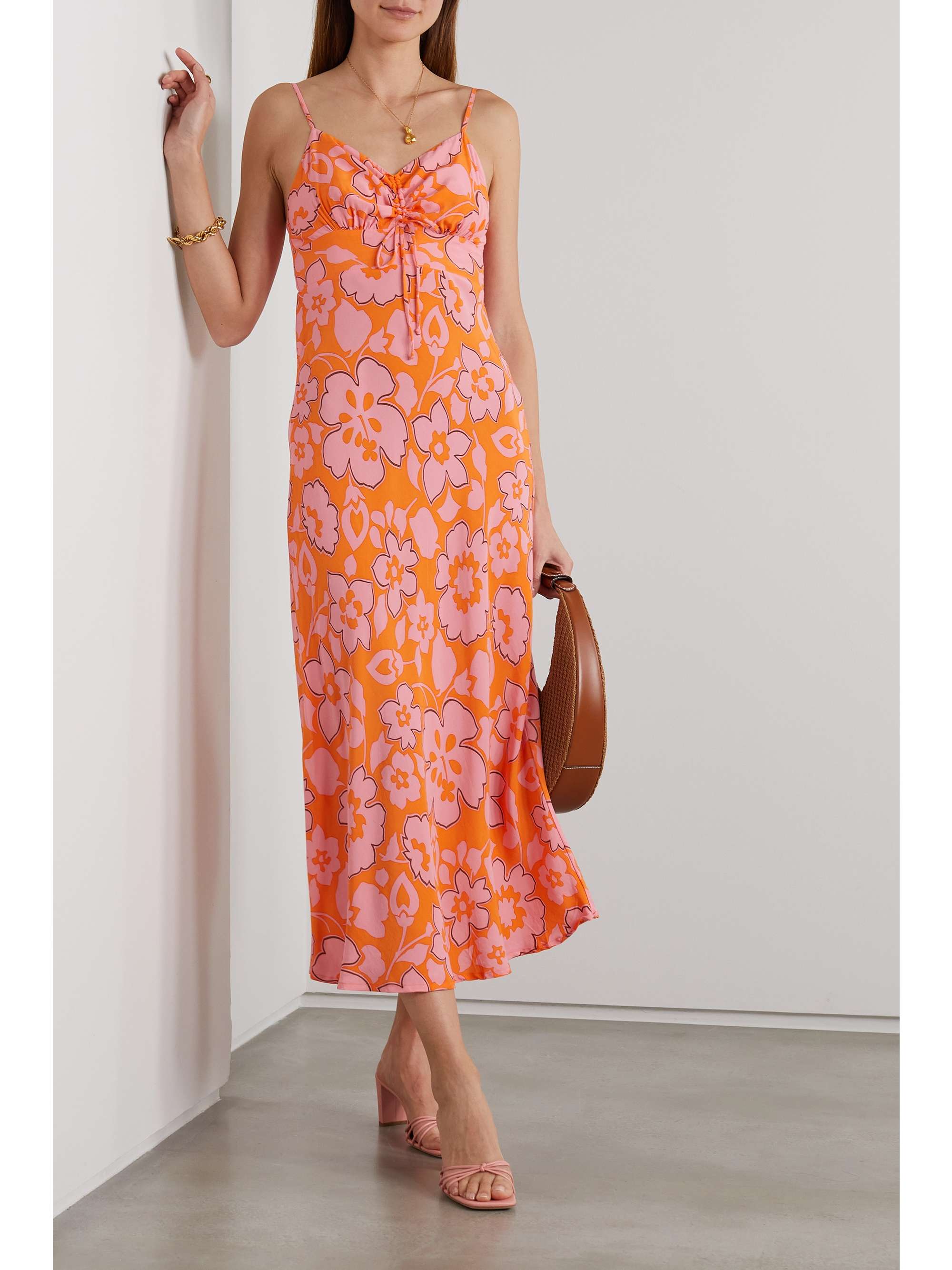 FAITHFULL Shayna ruched floral-print crepe de chine midi dress
