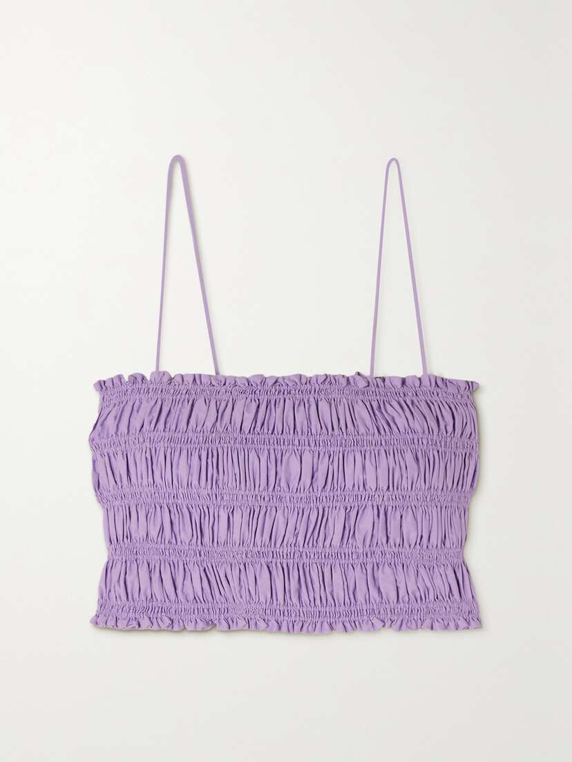 Matteau + Net Sustain Cropped Shirred Organic Cotton-poplin Top