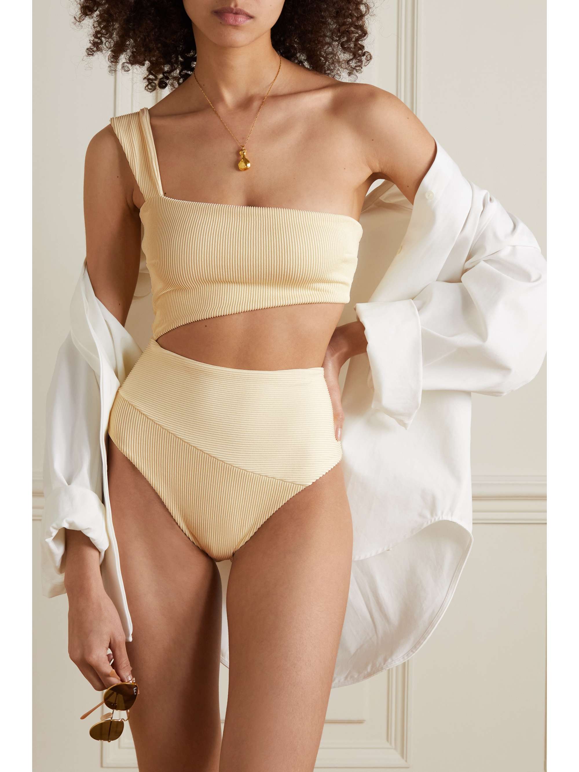 HAIGHT Iu one-shoulder cutout ribbed swimsuit