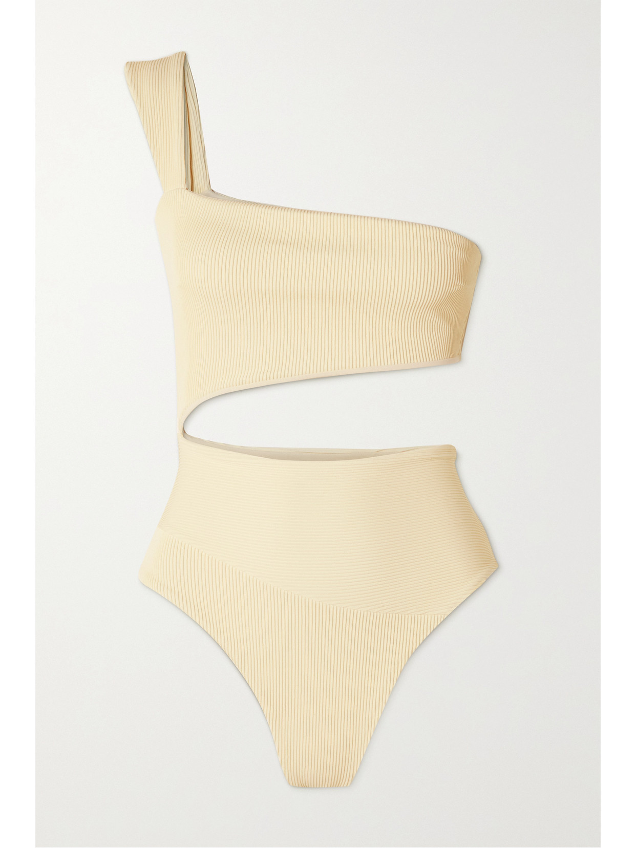 Haight Iu One-shoulder Cutout Ribbed Swimsuit In White Clay