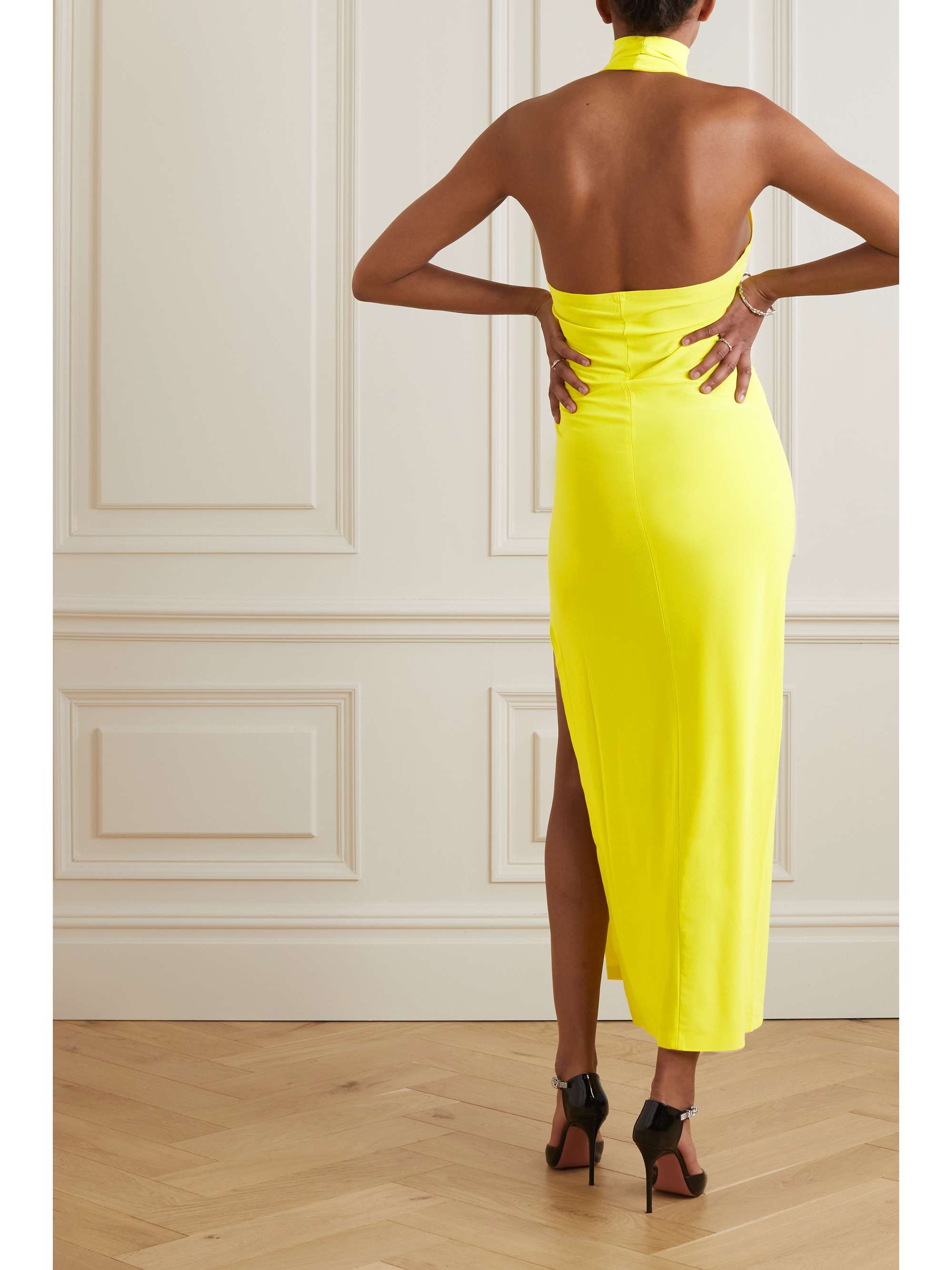 NORMA KAMALI Open-back neon stretch-jersey halterneck midi dress