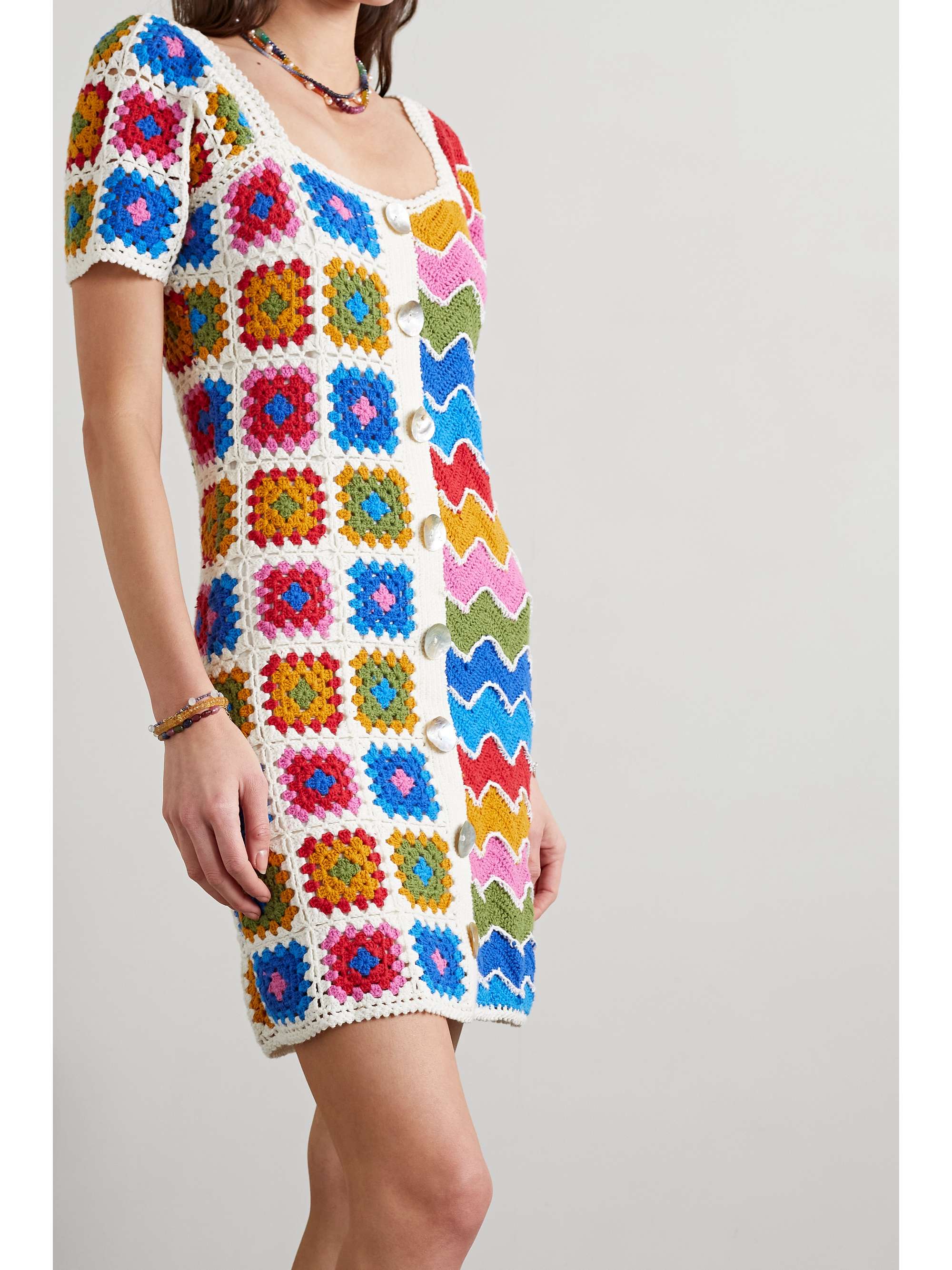 FARM RIO Crocheted cotton mini dress NETAPORTER