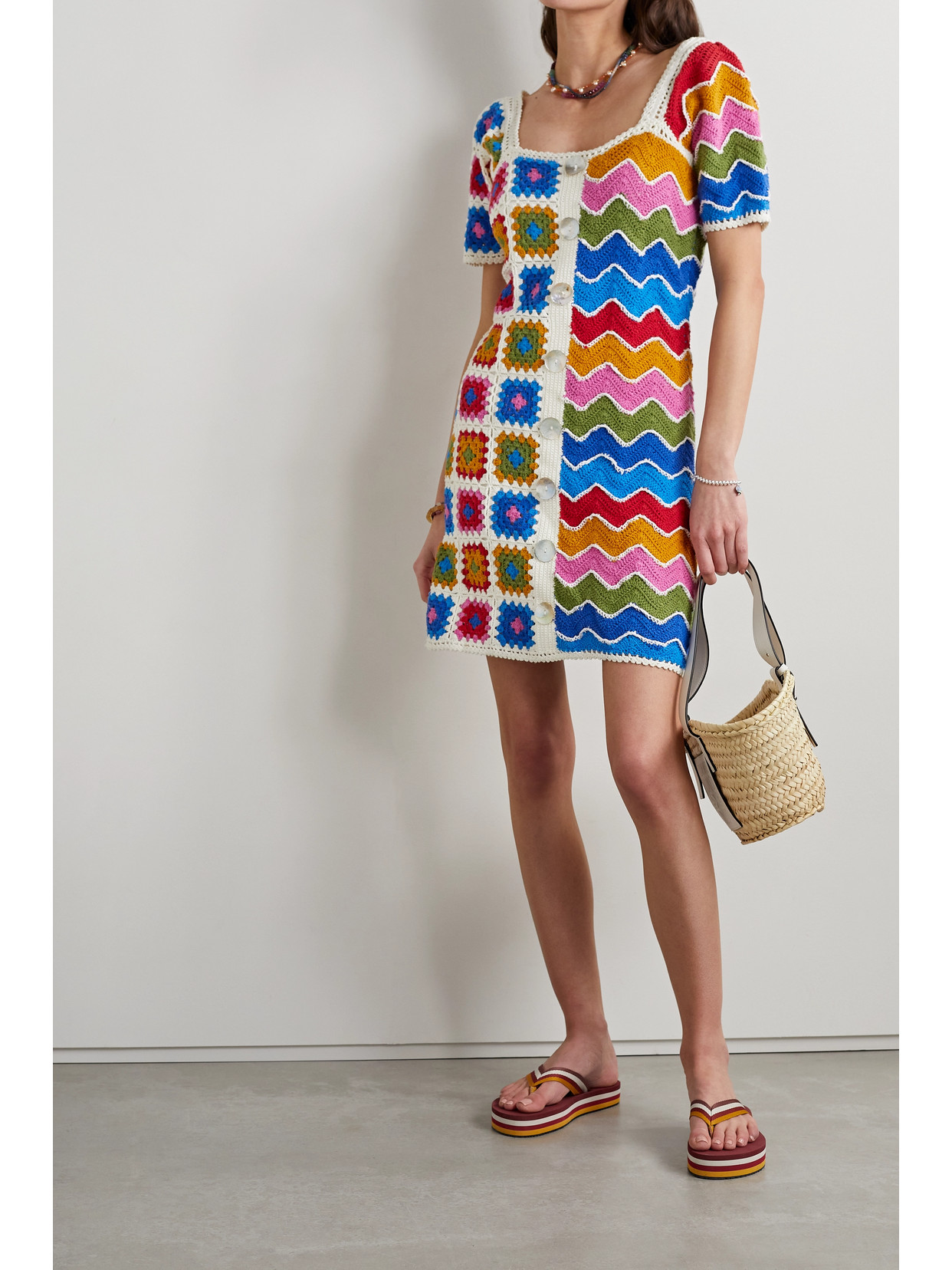 Farm Rio Crocheted Cotton Mini Dress In Blue ModeSens