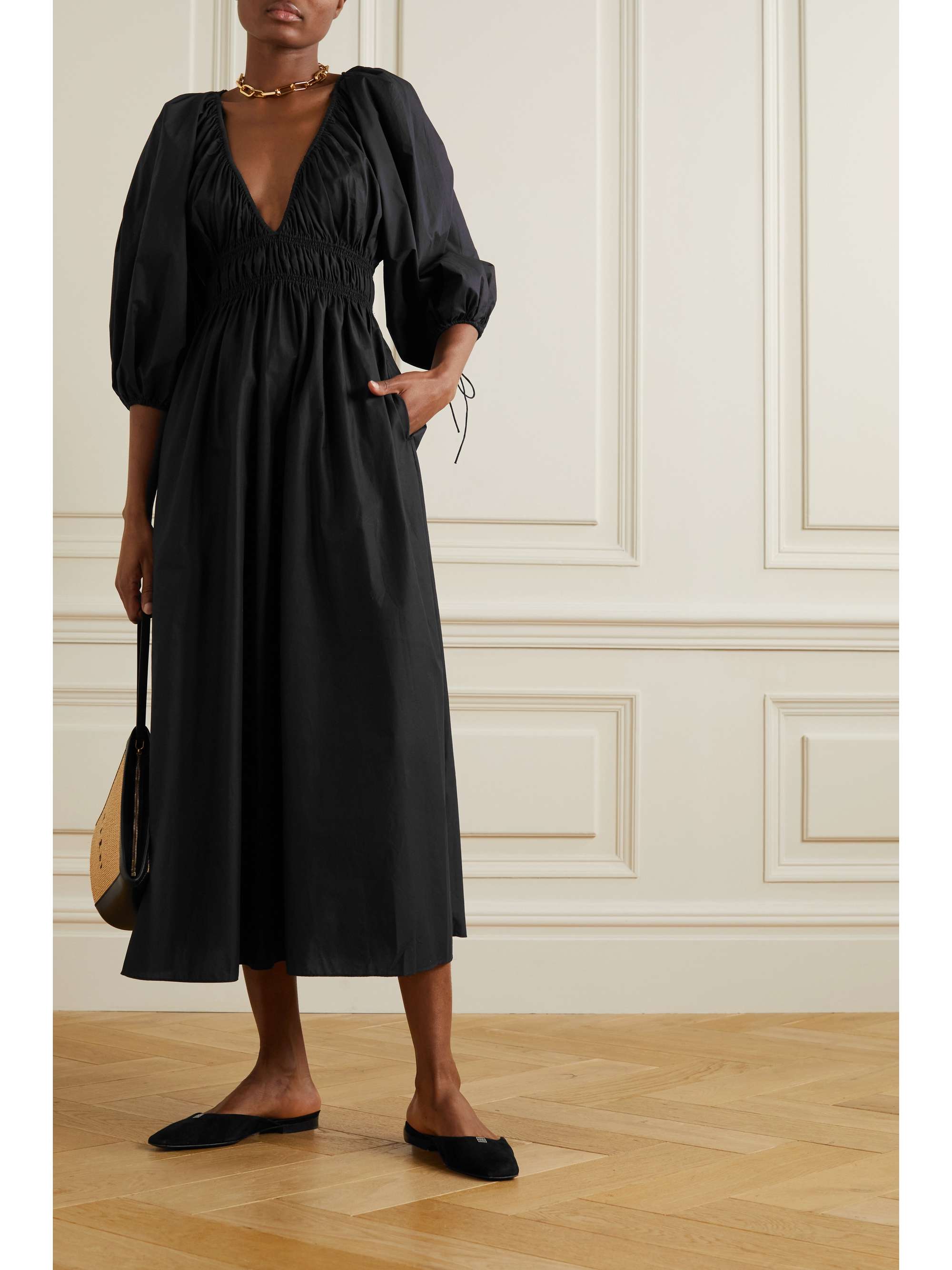 midi black cotton dress