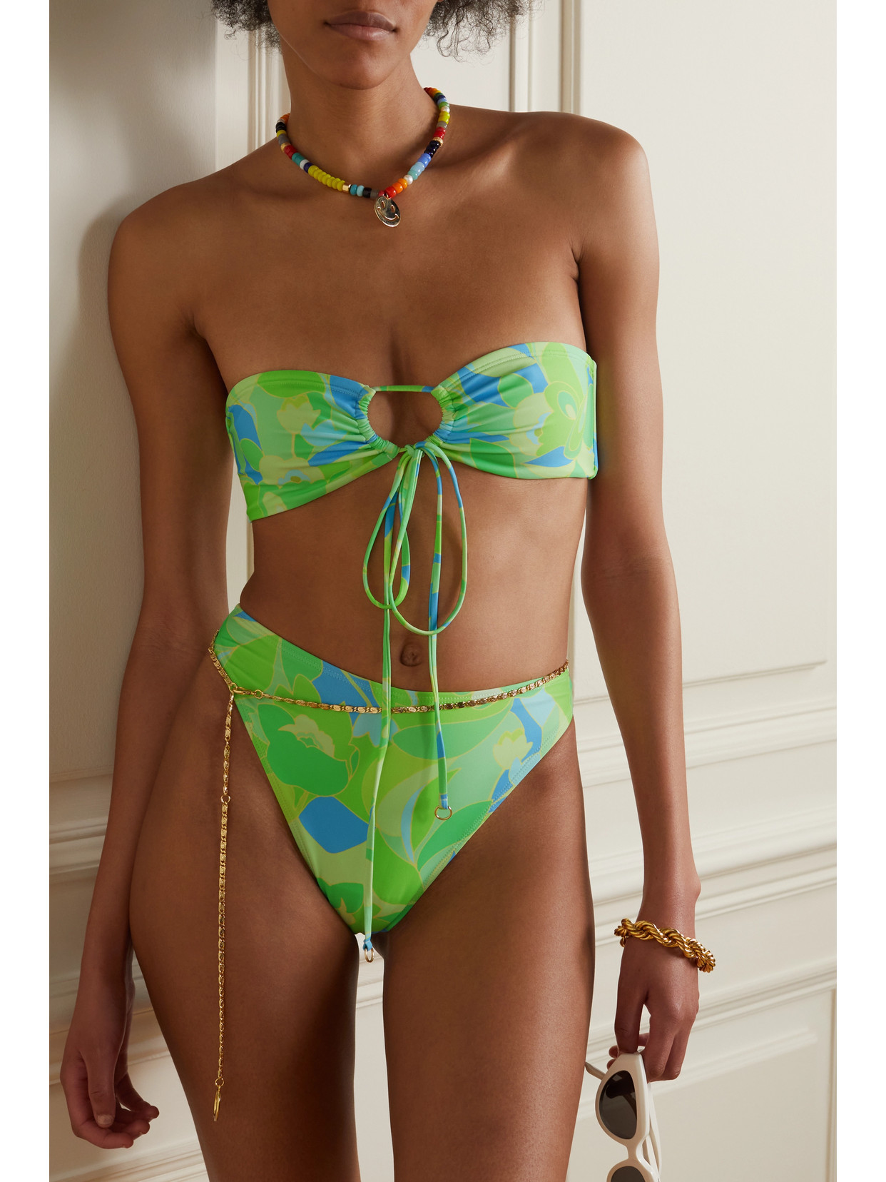 Faithfull The Brand - Arriba Strapless Cutout Printed Stretch-econyl Bikini Top - Green