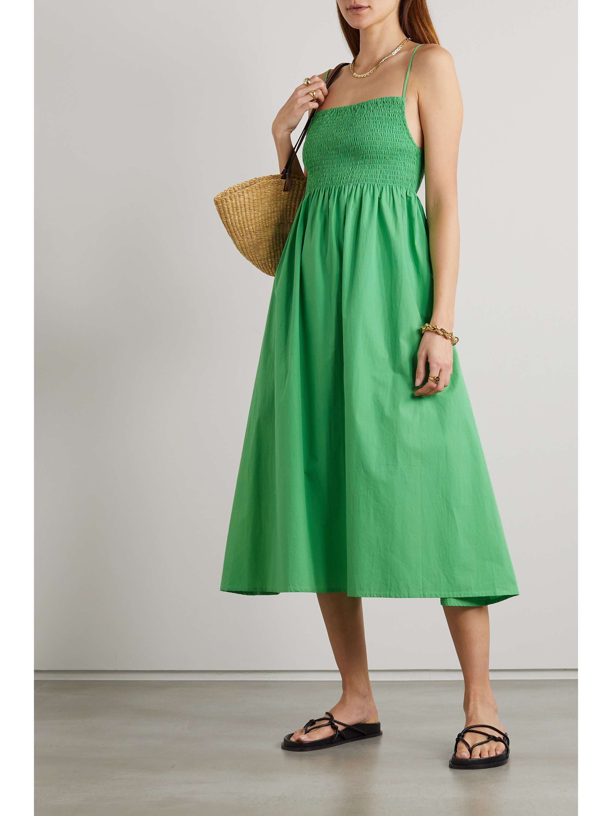 FAITHFULL THE BRAND Bryssa shirred cotton midi dress | NET-A-PORTER