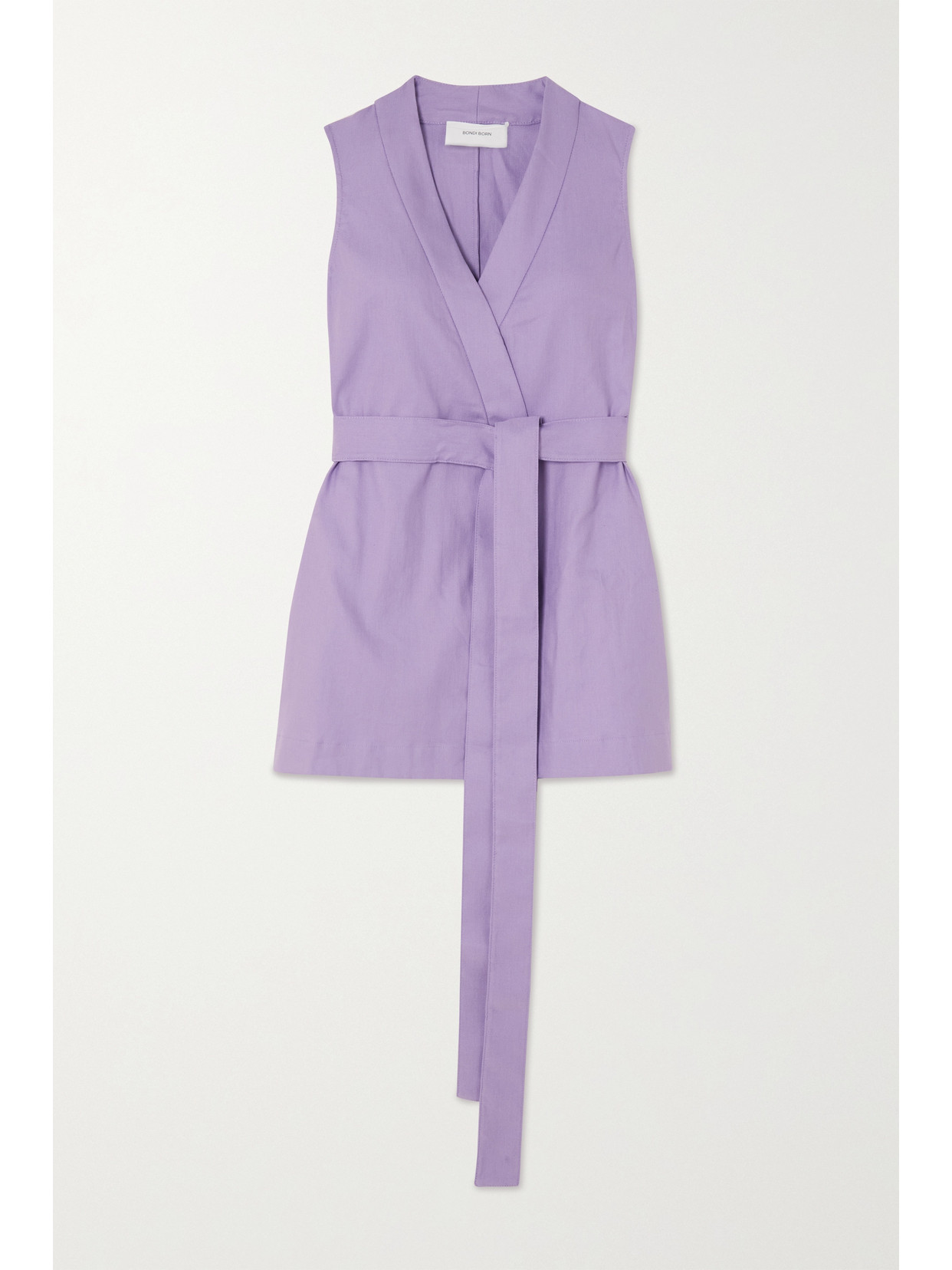 BONDI BORN - Tortuga Organic Linen And Cotton-blend Wrap Mini Dress - Purple image