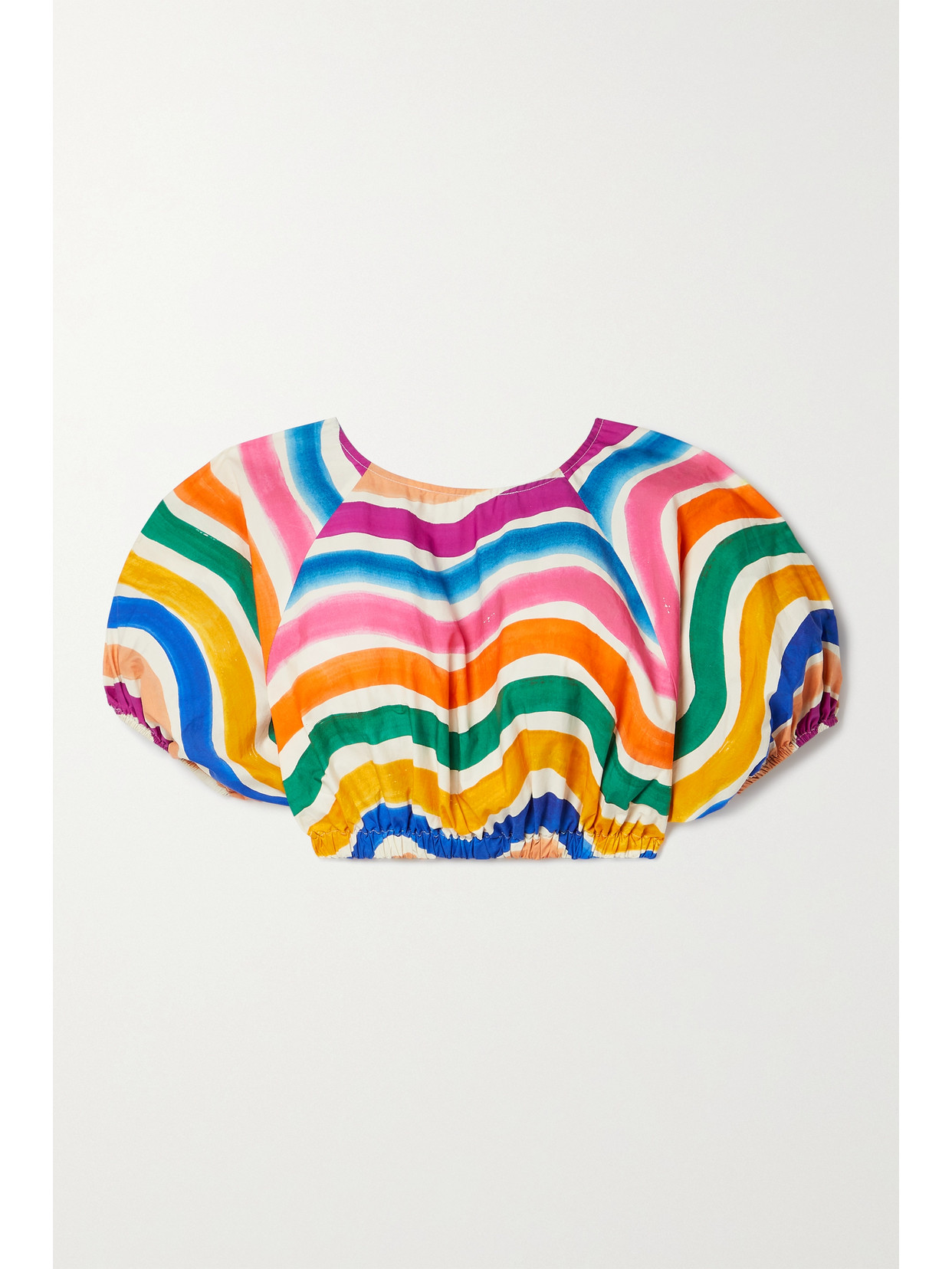 Farm Rio Dancing Stripes Cropped Printed Cotton-poplin Top In Multi