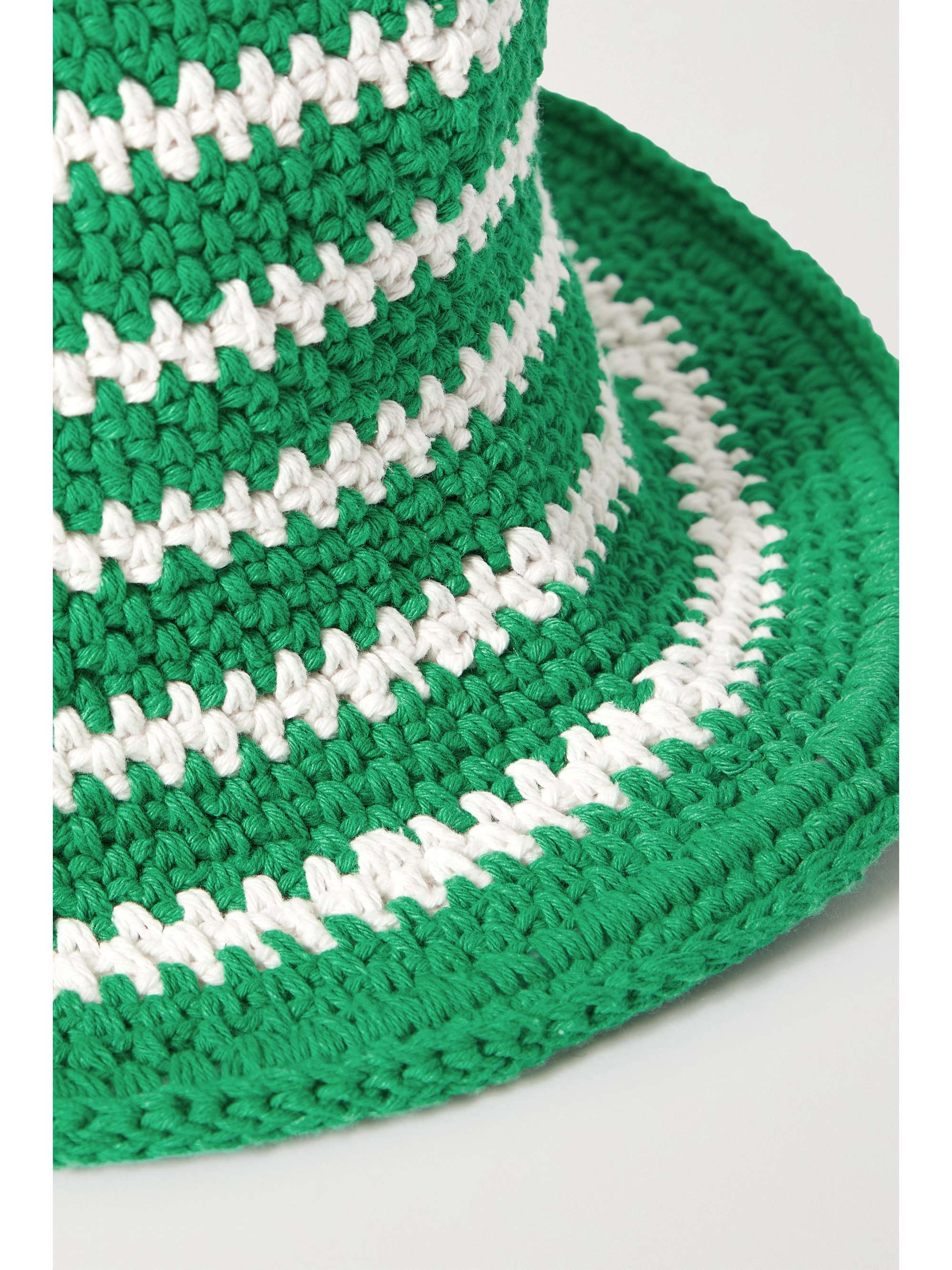 Green Striped crocheted cotton bucket 