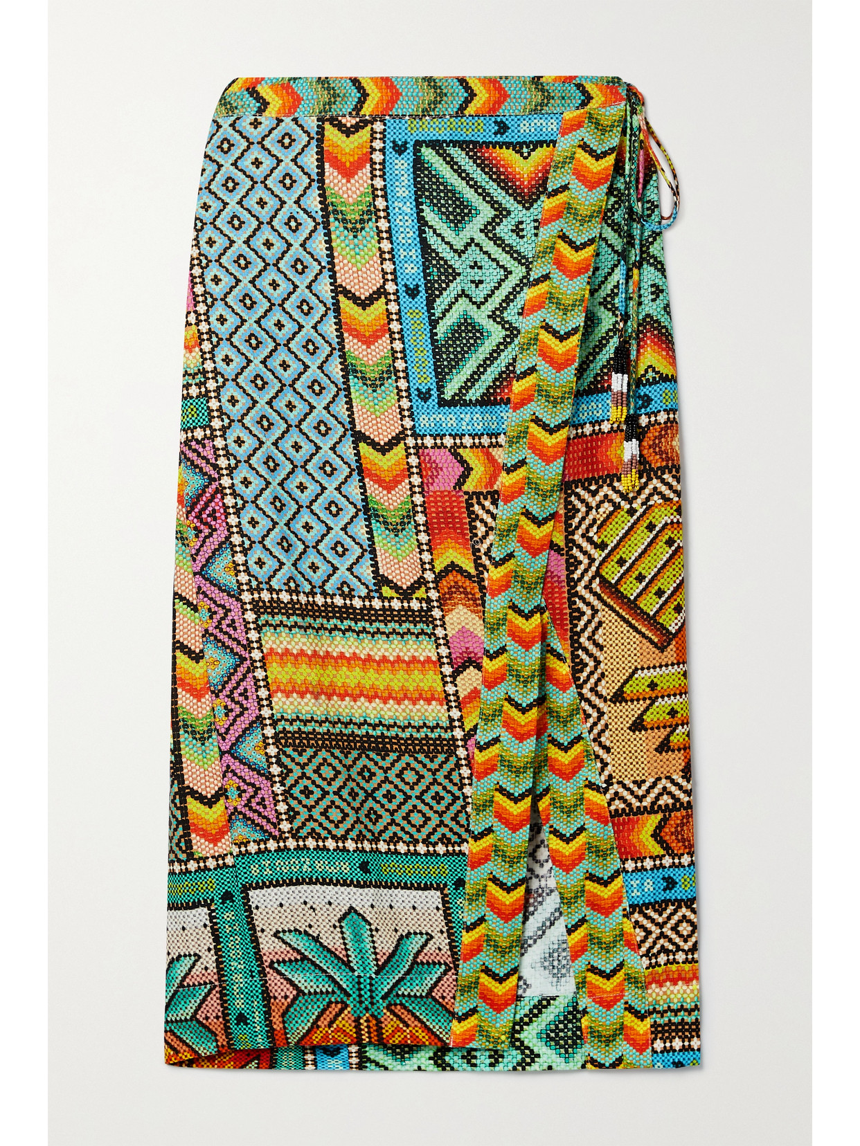 Farm Rio Mix Scarf Print Linen Wrap Skirt In Blue