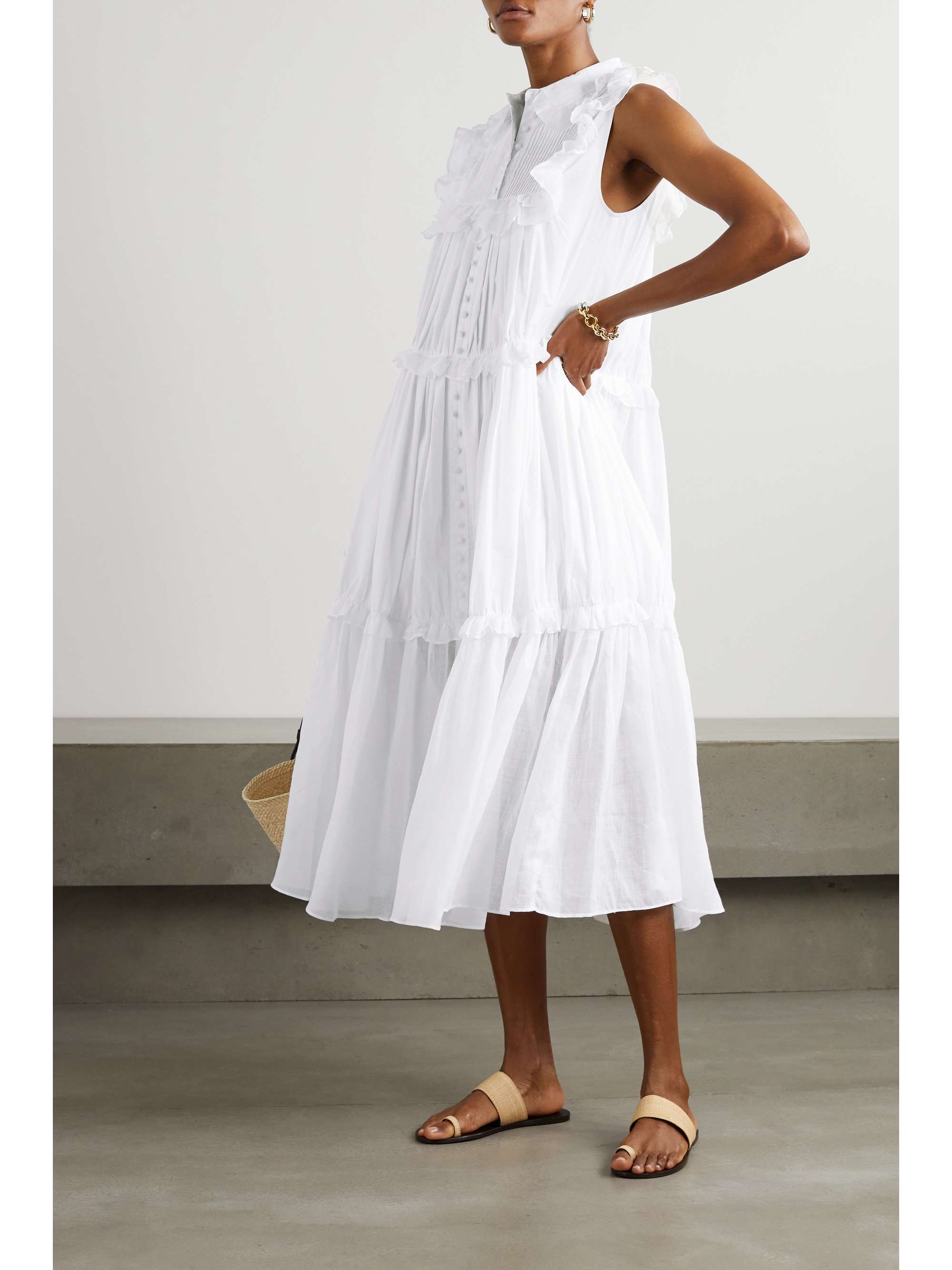 JOSLIN + NET SUSTAIN Hannah tiered ruffled organic cotton-voile midi ...