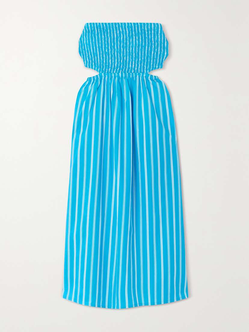 Faithfull Deva Strapless Cutout Striped Cotton-poplin Midi Dress