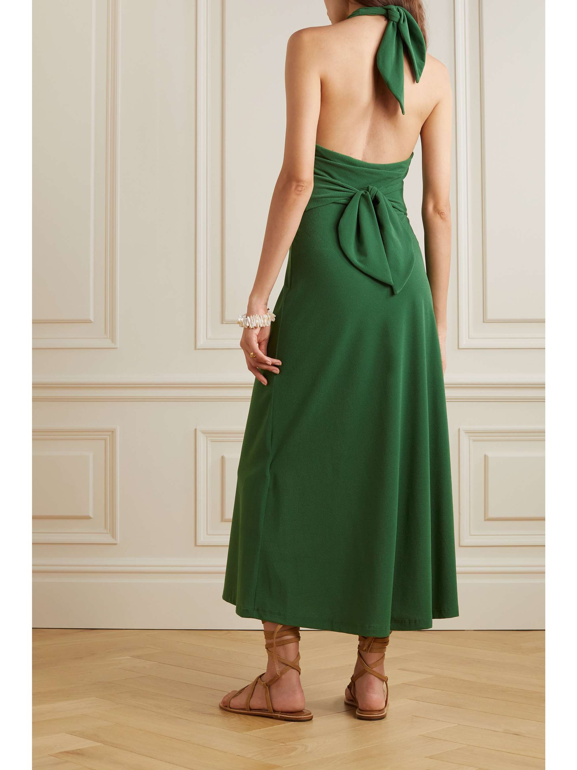 JOHANNA ORTIZ Lagoon Affair belted embroidered stretch-recycled crepe halterneck dress