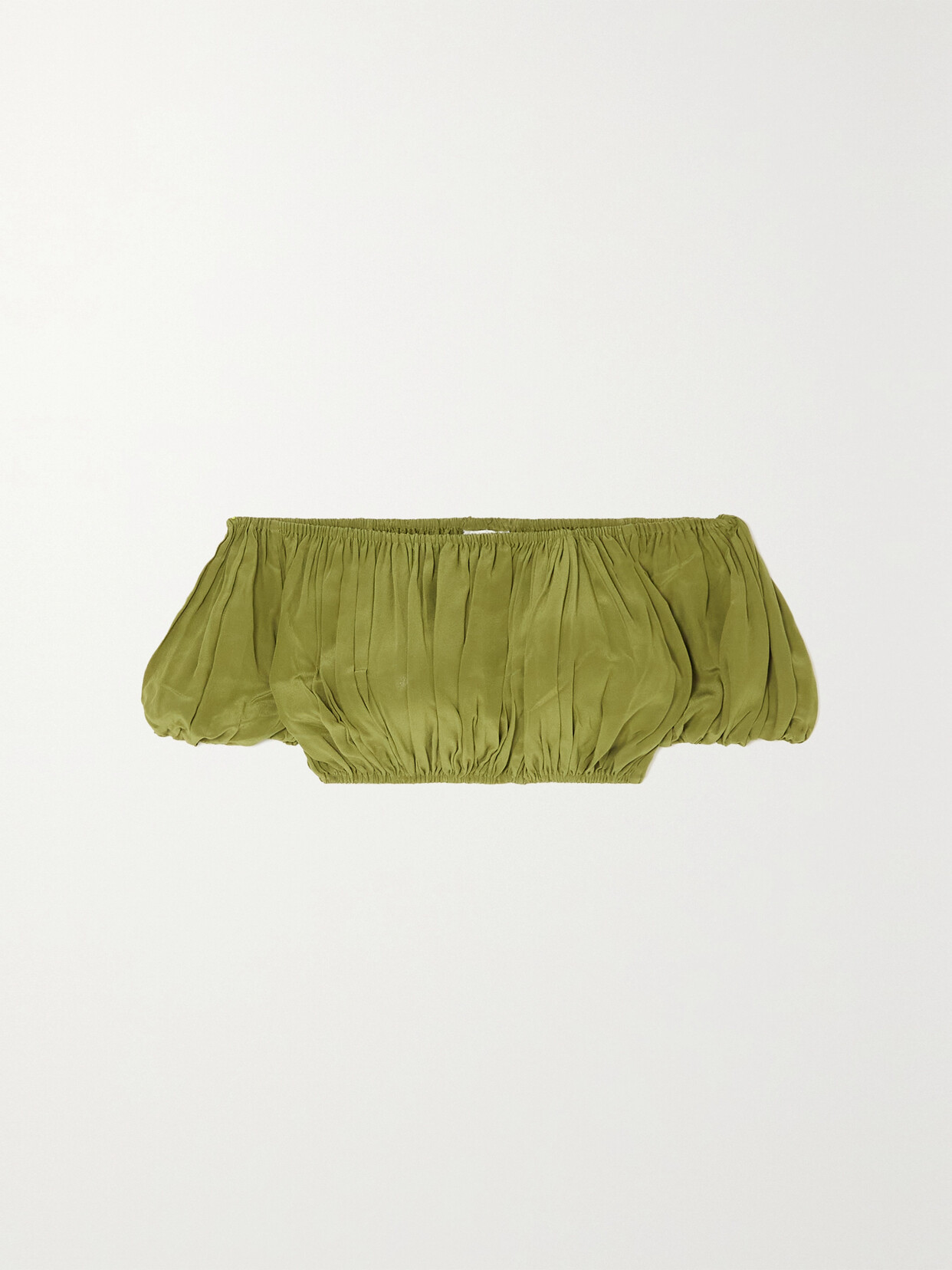 Evarae - + Net Sustain Gretta Cropped Ruched Organic Silk-satin Top - Green