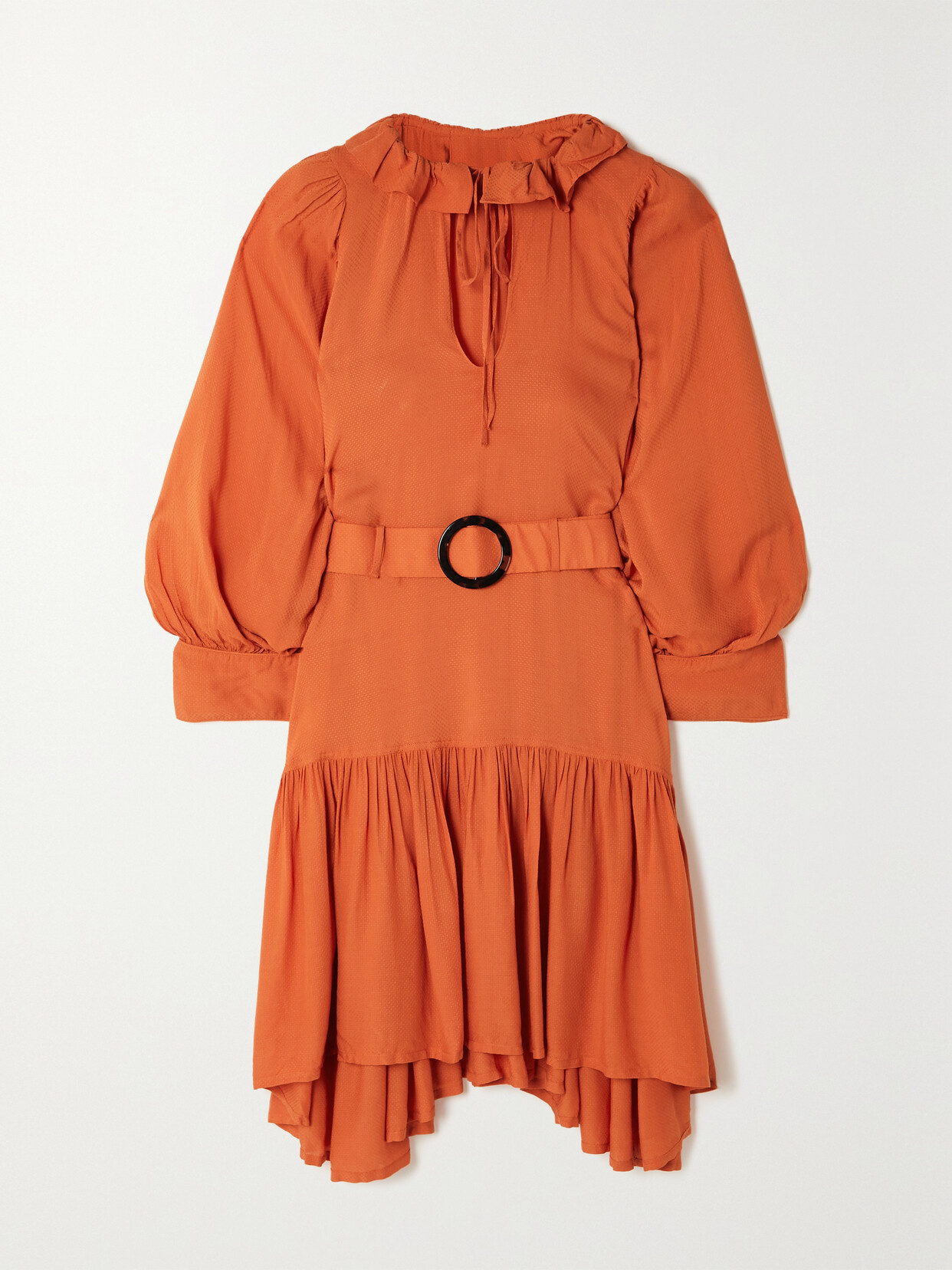 Evarae - + Net Sustain Marais Belted Ruffled Swiss-dot Tencel Lyocell Mini Dress - Orange