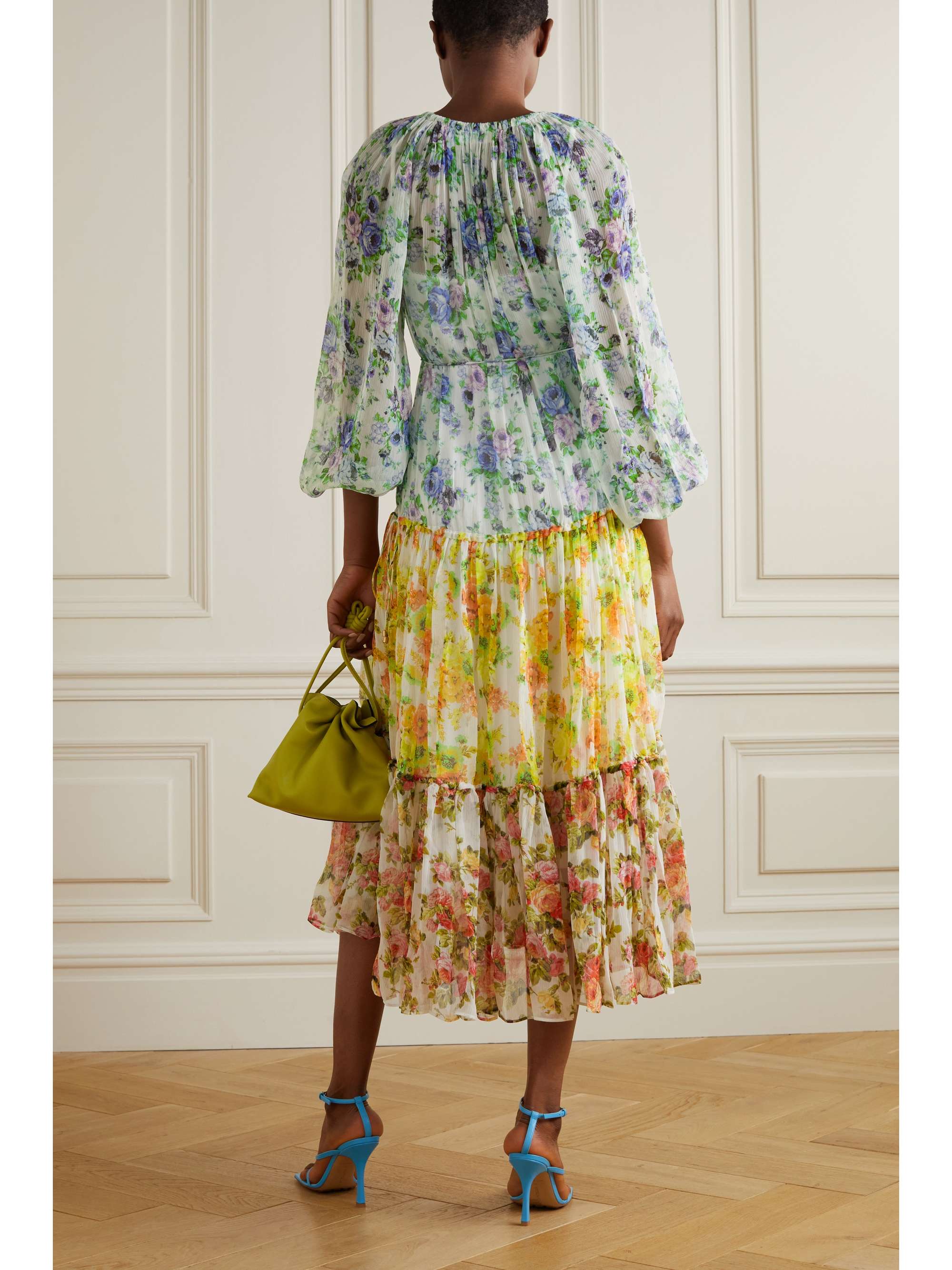 ZIMMERMANN + NET SUSTAIN tiered floral-print organic silk-crepon midi dress