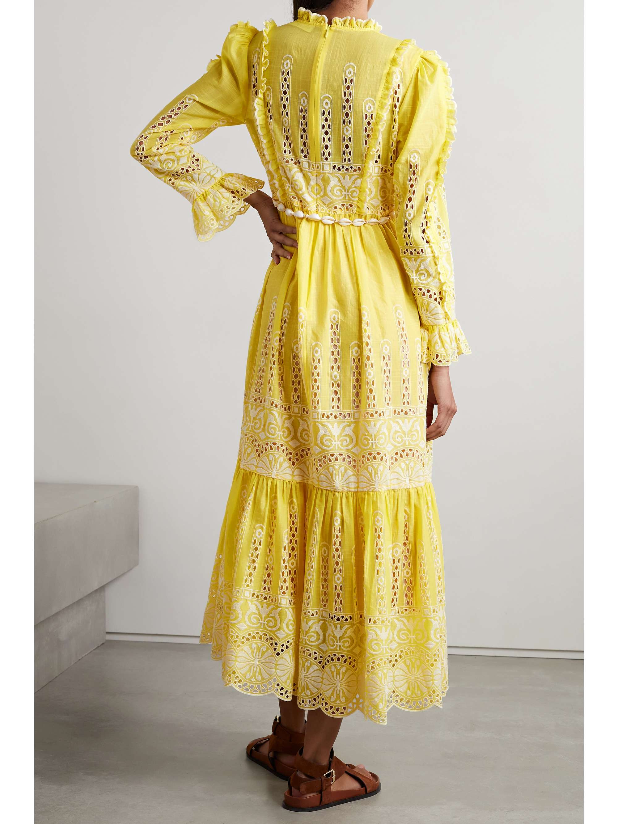 ZIMMERMANN + NET SUSTAIN belted broderie anglaise cotton-voile maxi dress