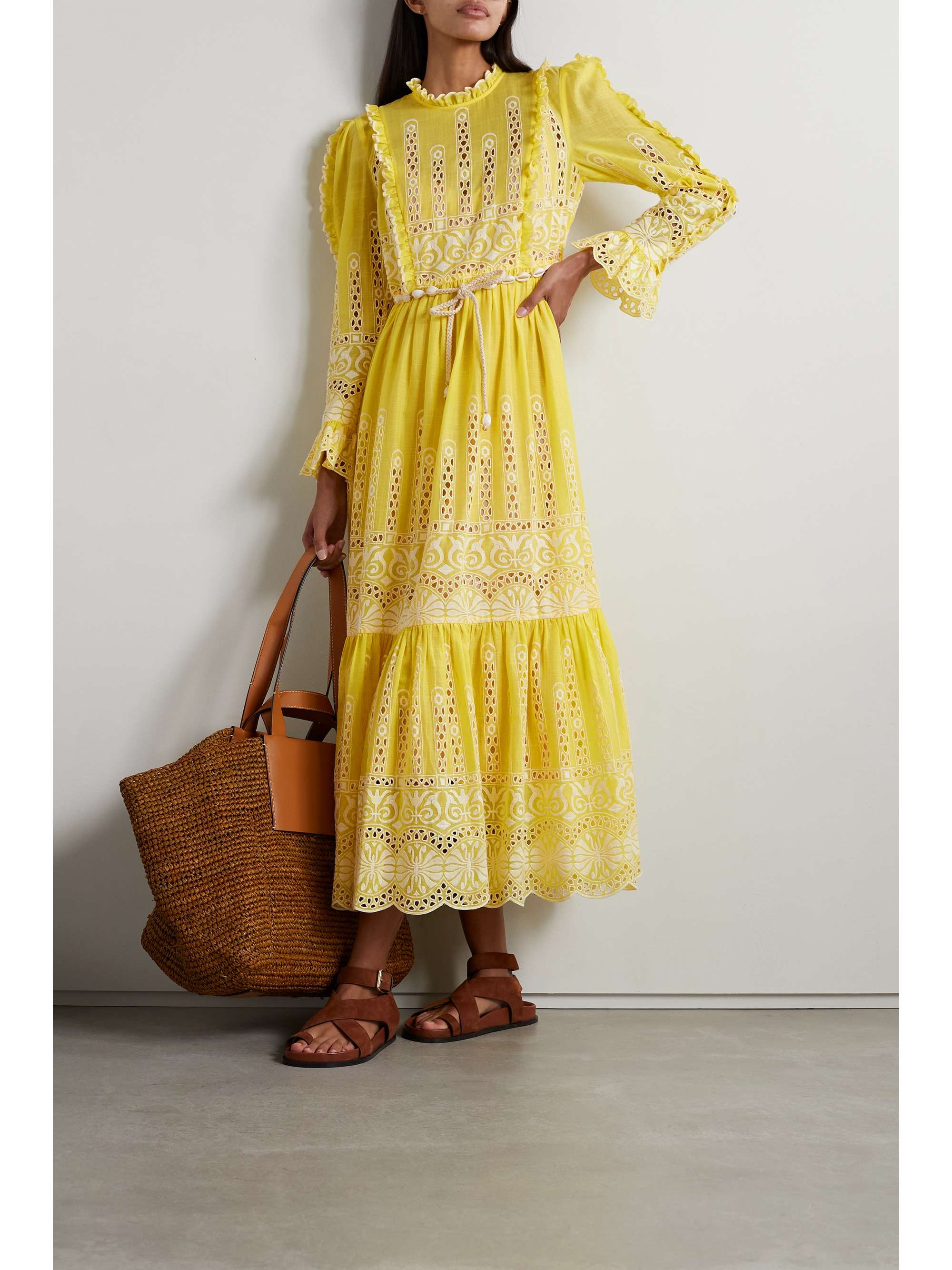 ZIMMERMANN + NET SUSTAIN belted broderie anglaise cotton-voile maxi dress