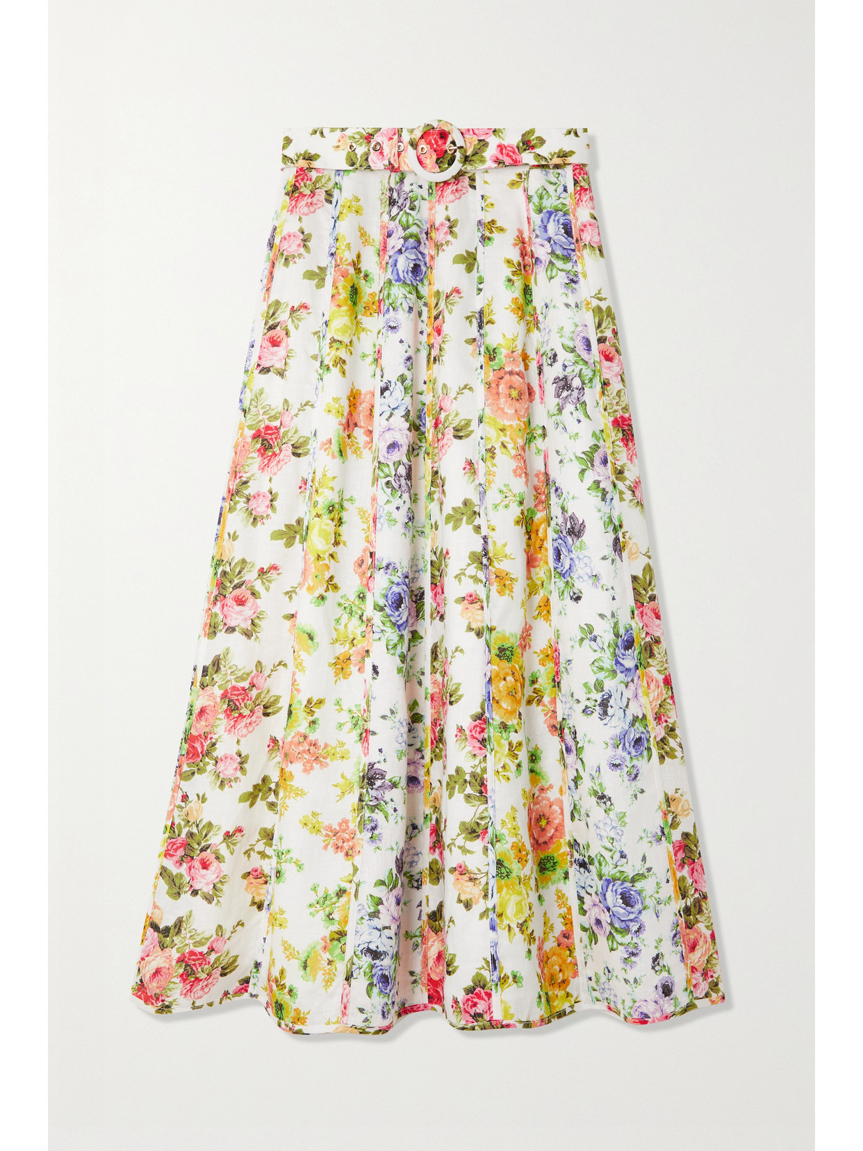 Zimmermann - + Net Sustain Belted Paneled Floral-print Organic Linen Midi Skirt - White 22 Awaiting product image